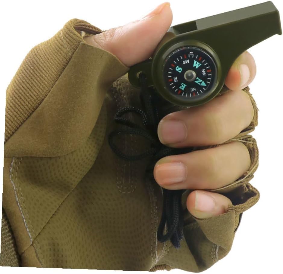 Cabilock Multifunctional Outdoor Whistle with Portable Compass and Thermometer, Plastic Survival Signal Whistle for Hiking Camping and Emergency Safety