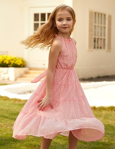 Miniatura 6 de GRACE KARIN Vestido largo de verano para niñas de 5 a 14 años, sin mangas, casual, acampanado, con cuello halter, para niñas de 5 a 14