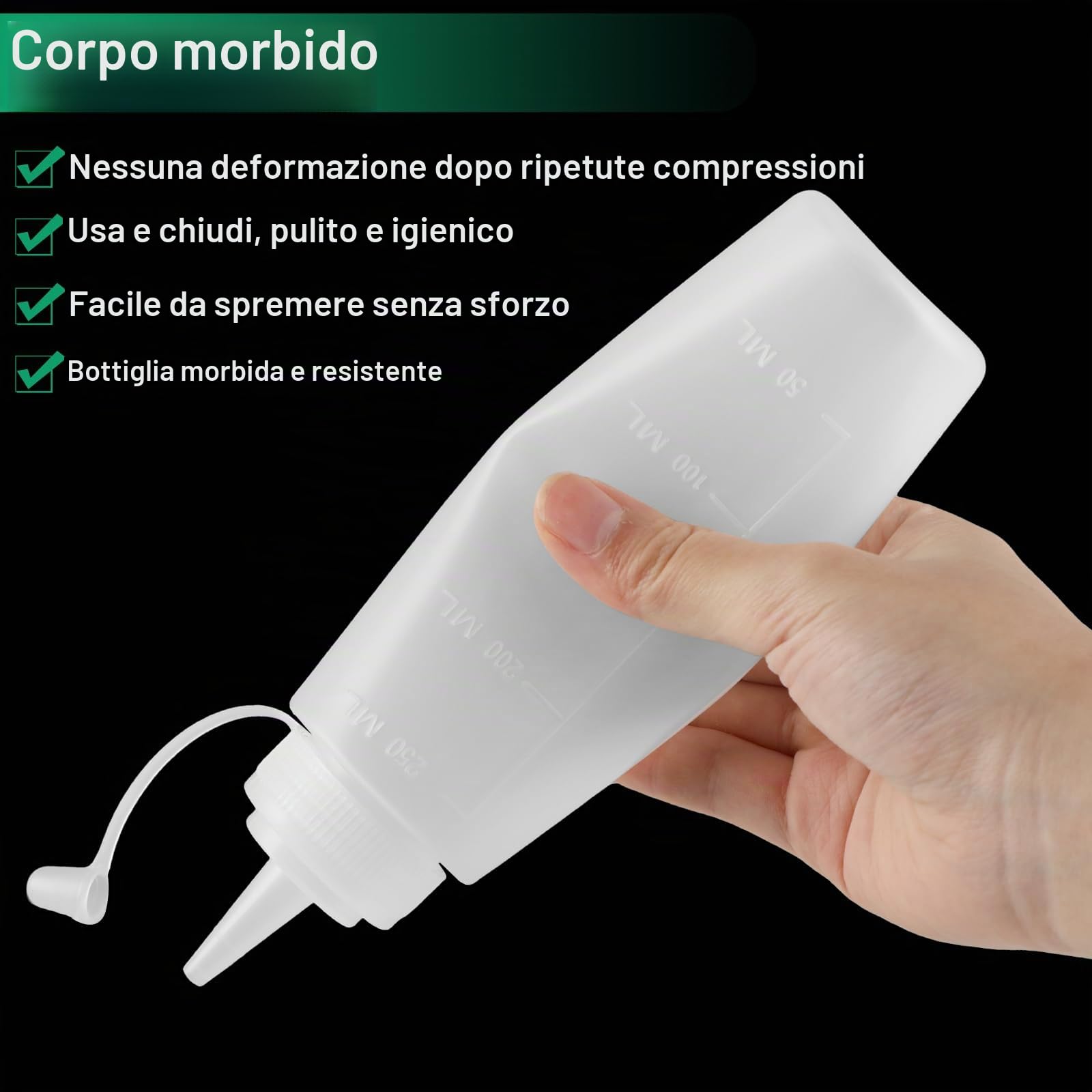 Flacone Dosatore 240ml Set 6 Pezzi Senza BPA Bianco – Flaconi Spremi Cucina Anti-Perdita, Bottiglia Salse Ketchup Senape Olio Oliva Salse Piccanti, Flacone per Pittura Decorazione Torte
