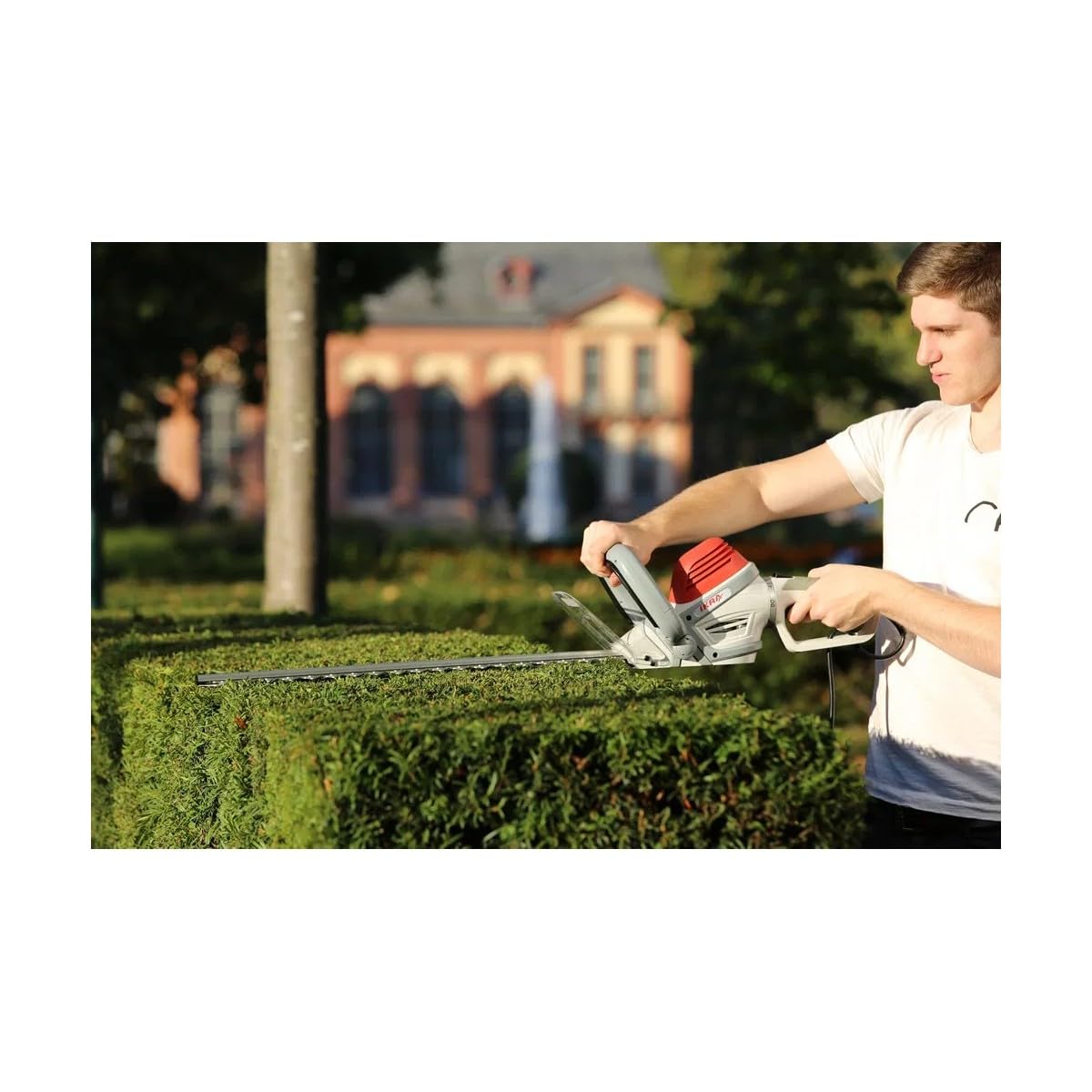 IKRA Tijeras Cortasetos eléctrico IHS 600, Longitud de Corte 55cm, Apertura 20mm, Mango rotativo 600 W, 230 V