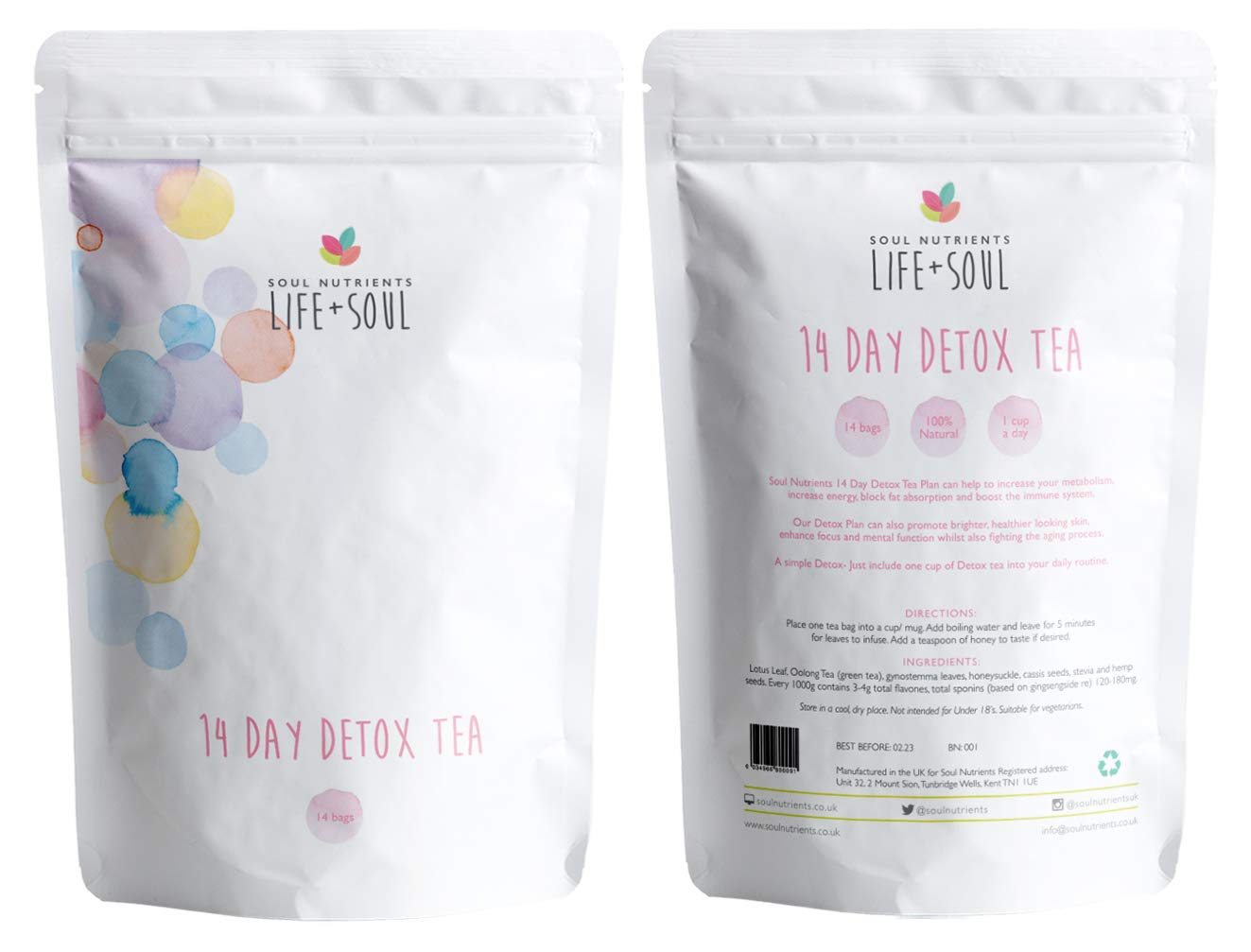 Soul Nutrients 14 Day Detox Tea Plan- Slim Down- 100% Natural- Detox- 2 Weeks
