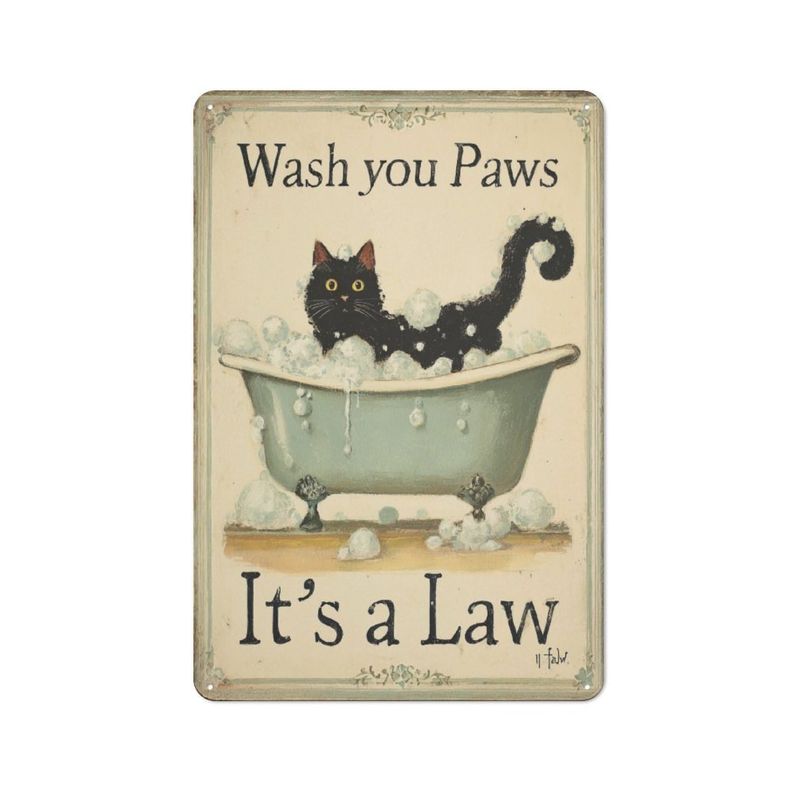 Junmoney Cat Bath Law Vintage Printed Metal Sign 30X20cm For Workshop Wall, A Decorative Gift For A Newly Furnished Workshop