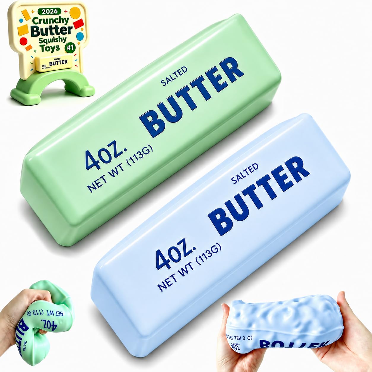 2PCS Crunchy Butter Asmr Stress Ball, Realistic Handmade Bar Fidget Relief Relax Desk Decor Party Favor Gifts for Adult (2pcs-g)