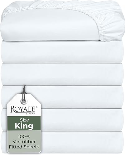 Royale Linens Juego de 6 sábanas bajeras tamaño King, sábanas inferiores, ultrasuaves y transpirables, microfibra cepillada de 1800, resistente a