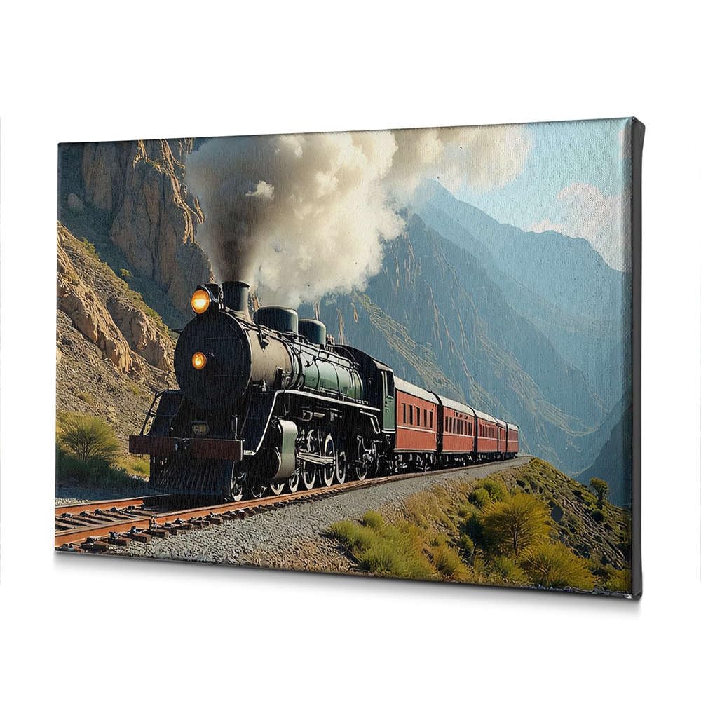 Toile décorative train à vapeur escalade piste de montagne Pâques chrétienne 20x30