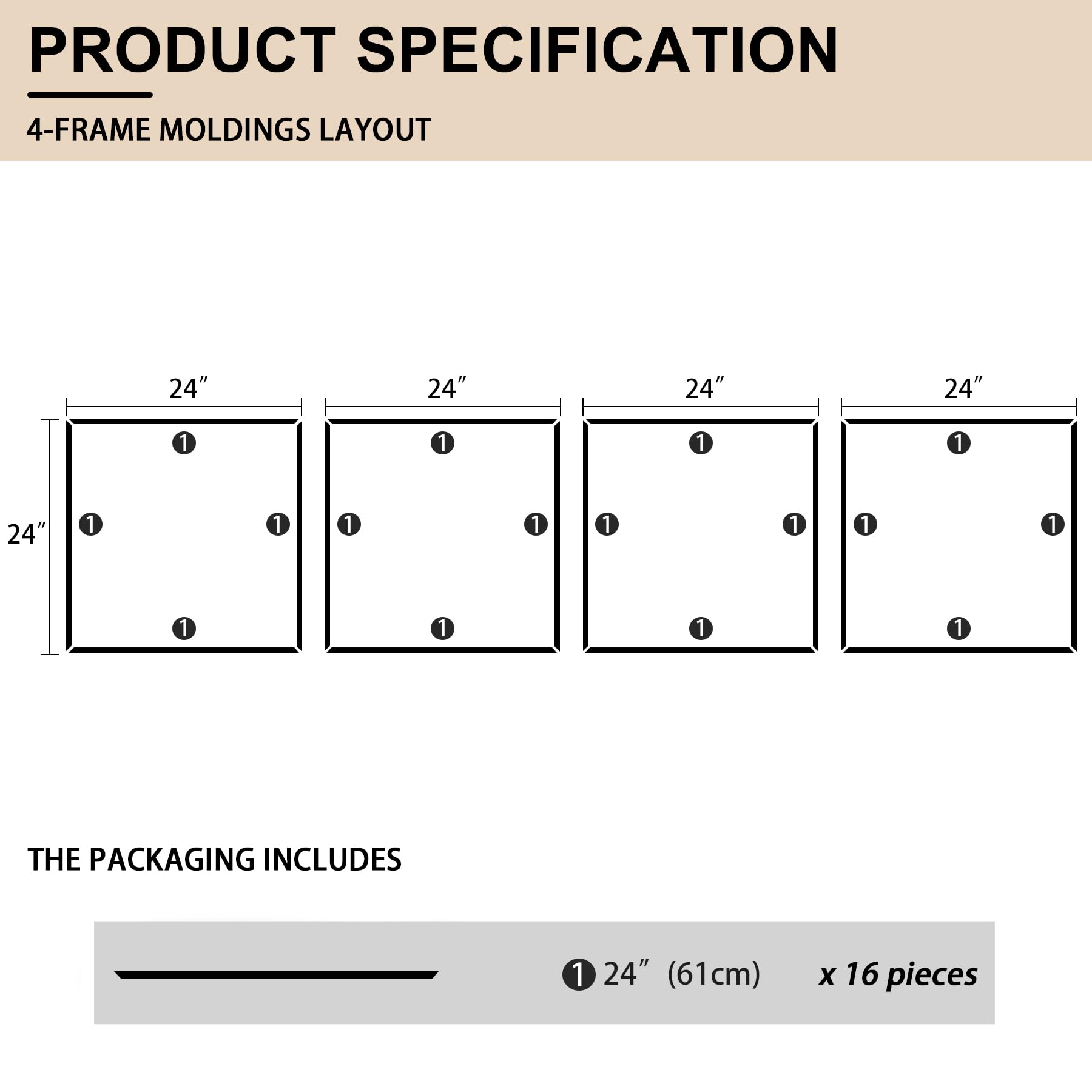 Hungbak 4-Set von 61cm x 61cm Vorgeschnittene Akzent Wand Formteil Trim Kit, Peel und Stick vorgefertigte Wainscoting Panels für Innendekoration, bereit, Stuhl Schienen Moulding