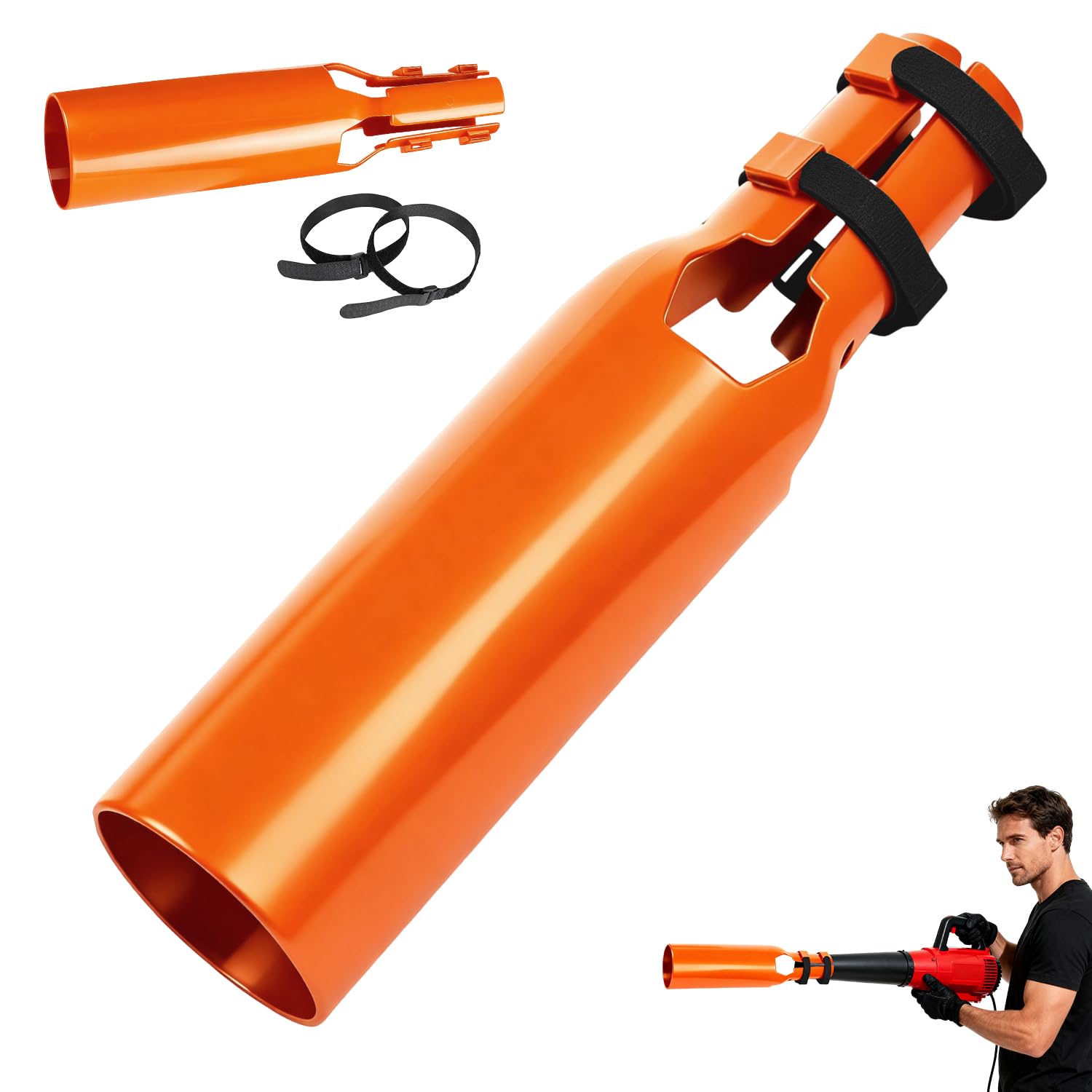 Leaf Blower Air Booster, Upgraded Leaf Blower Extension Booster Attachment, Airflow Amplifier Instantly Boosts Airflow, for Circular Nozzle Diameter of 2-4 inches, Orange