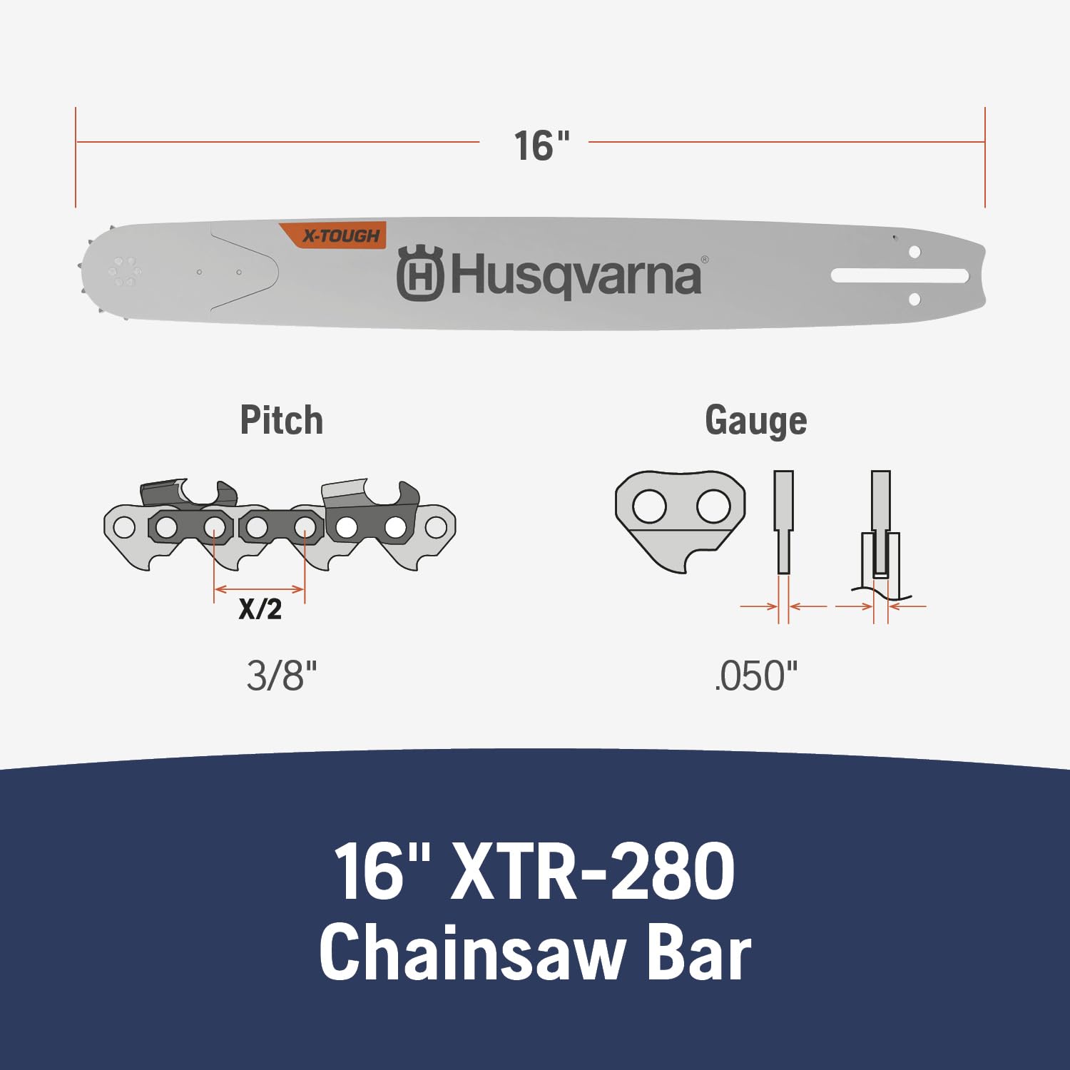 Husqvarna X-Tough (HT-280) 16 in 3/8" Pitch .050 ga. Barra de motosierra