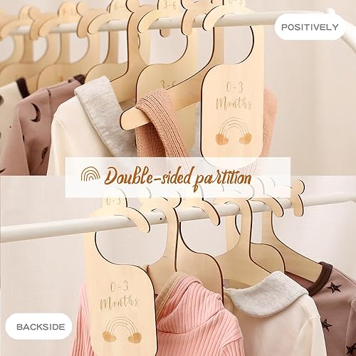 Miniatura 4 de Divisores de armario de bebé para organizador de ropa, de madera de doble cara, divisores de tamaño de armario de bebé desde recién nacido hasta 24