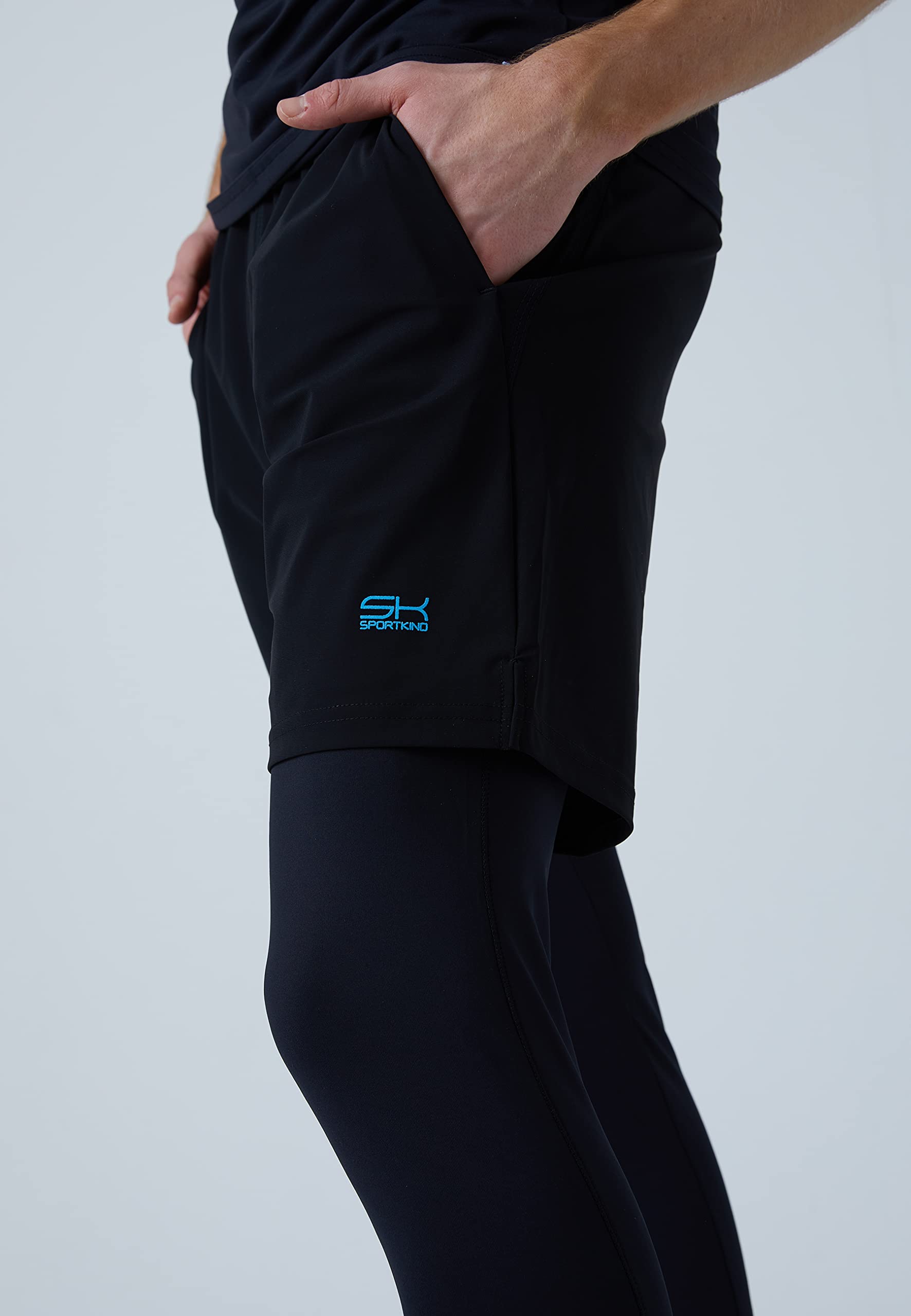 Sportkind Jungen & Herren 2-in-1 Shorts mit Leggings, Laufhose mit Taschen, atmungsaktiv, UV-Schutz, Padel, Tennis