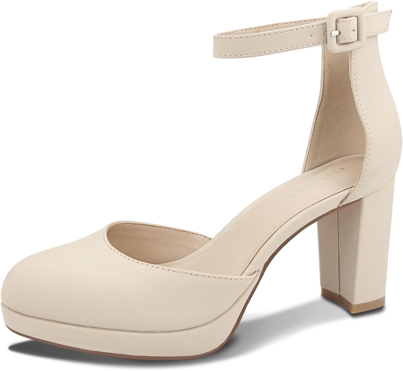 UMECOOL Chunky Closed Toe Heels for Women, Women's Platform Chunky Heels Closed Toe Block Ankle Strap Dress Buckle Round Toe Wedding Party Comfortable Pumps Shoes