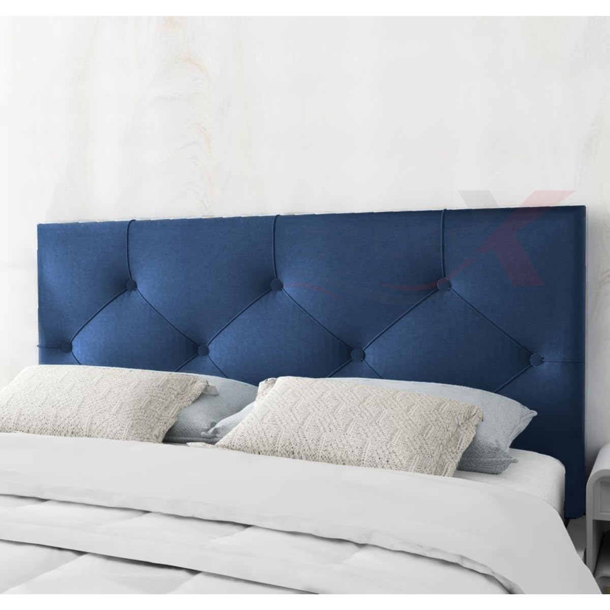 STOREX 24 inch Plush Fabric Padded Headboard For Devan Bed Bedroom Furniture Size 2Ft 6Inch/ 3Ft/ 4 Ft/ 4Ft 6Inch/ 5Ft /6Ft -24 Inch Height (BLUE, 4FT Small Double)