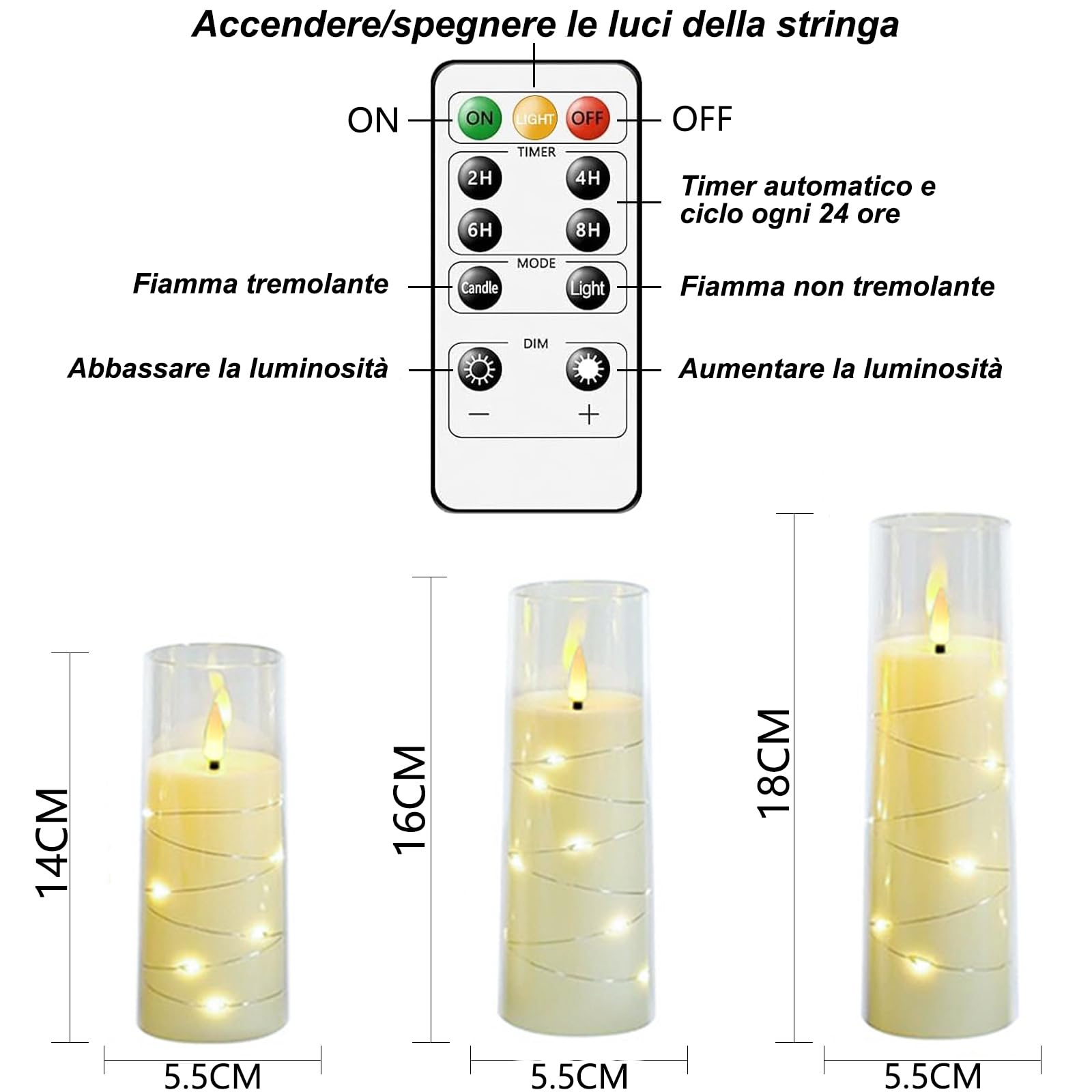 Candele a LED - 7 Pezzi Senza Fiamma, Luci a LED Realistiche e Luminose, con Telecomando e Timer, per Matrimoni, Feste, Natale, Pasqua, come luce D'atmosfera in Plastica, Bianco (Trasparente)