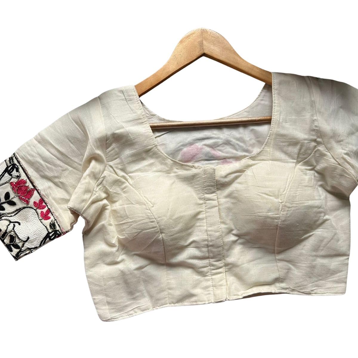 Women Blouse Pure Khadi Cotton Front Open Style Readymade Size 38 Alterable Up to 42 Inch Padded Stitching 11 Inch Sleeve Length Structured Fit Traditional (Only Blouse)-picture-27