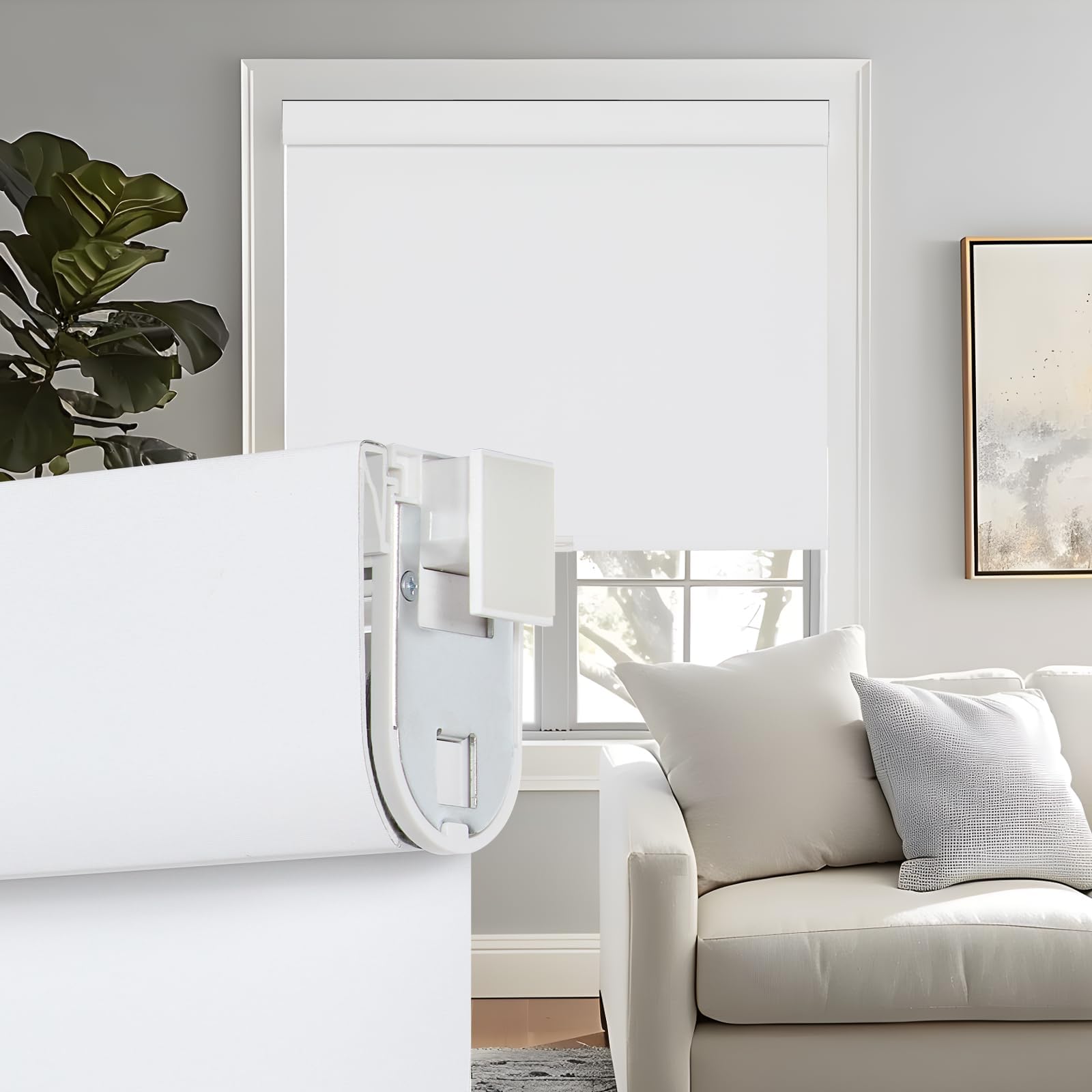 Persilux No Drill No Tools 100% Blackout Blinds for Windows, Free-Stop Cordless Roller Shades Thermal Insulated UV Protection Roller Blinds for Home Bedroom Easy to Install (White, 33.5" W x 72" H)