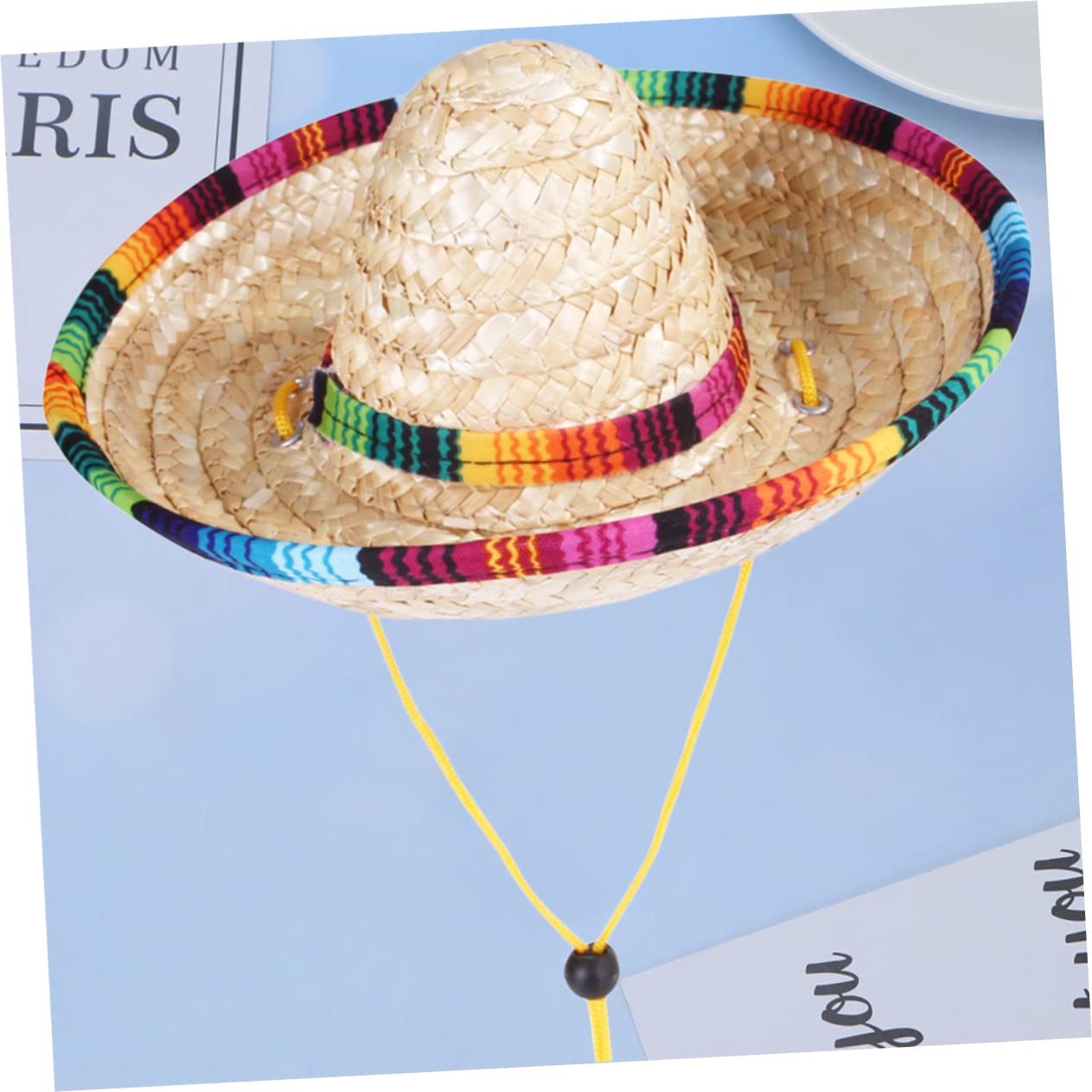 COLLBATH 1pc Adjustable Sun Hat for Pets Breathable Straw Braid Design with String for Summer Outdoor Activities Like Fishing Walking and Camping Beige