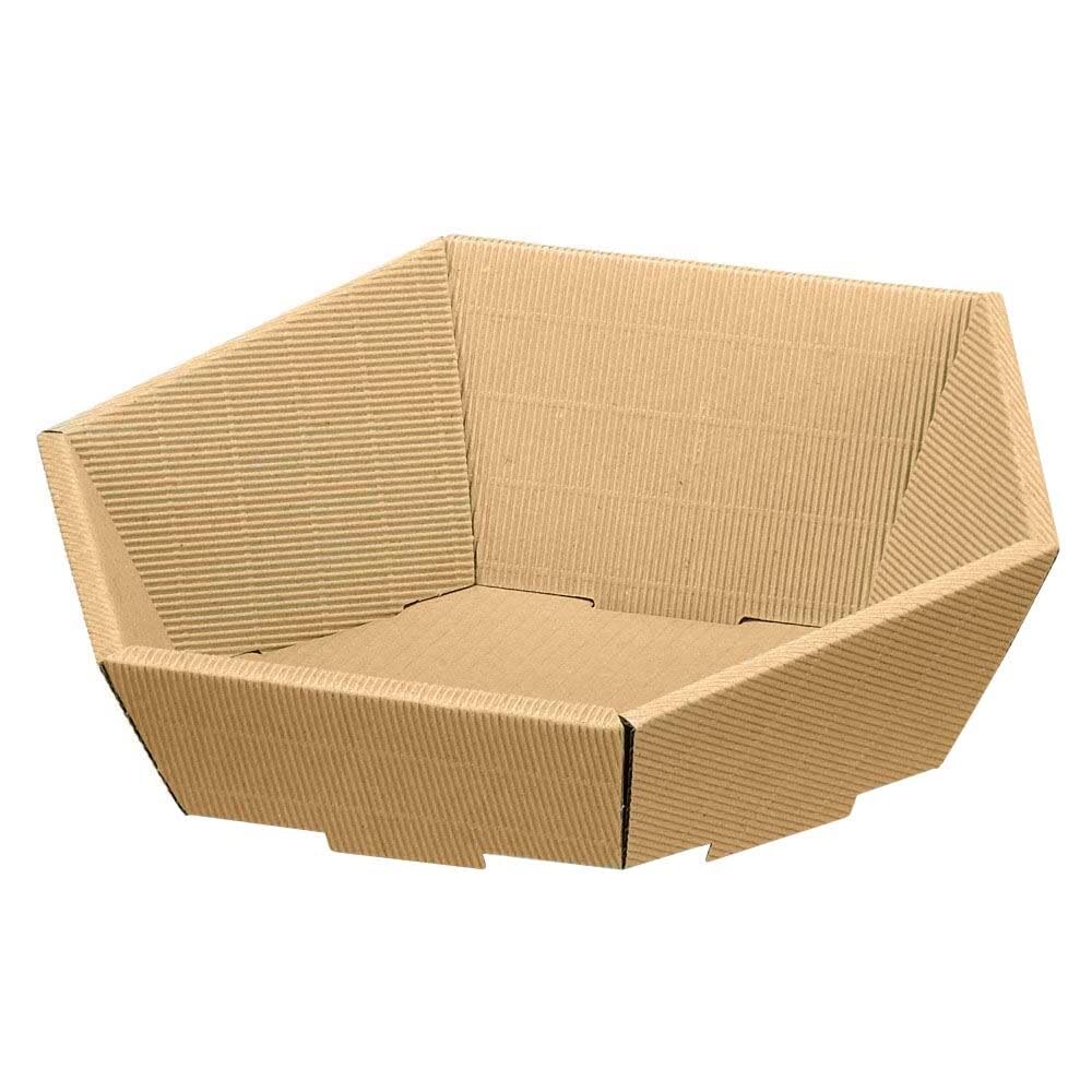 Geschenkkorb, Präsentkorb aus Wellpappe, 6-eckig, naturfarben, 23 x 19,5 x 10,5 cm, 25 Stück
