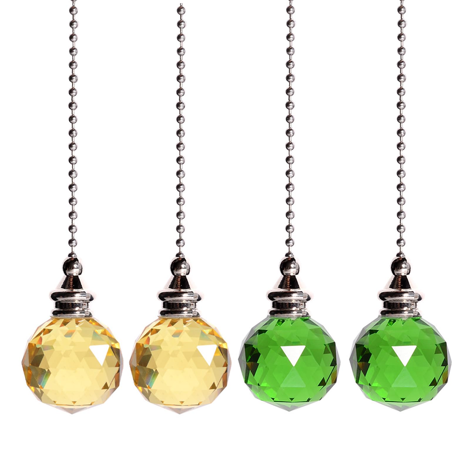 4PCS Ceiling Fan Pull Chain, Light Pull Chain Extension with Crystal Prism Ball, Bedroom Lamp Crystal Pull Cord, Decorative Fan Pull Chain, Fan Light Pull Chain/Blind Cord Pull (Green+Gold)