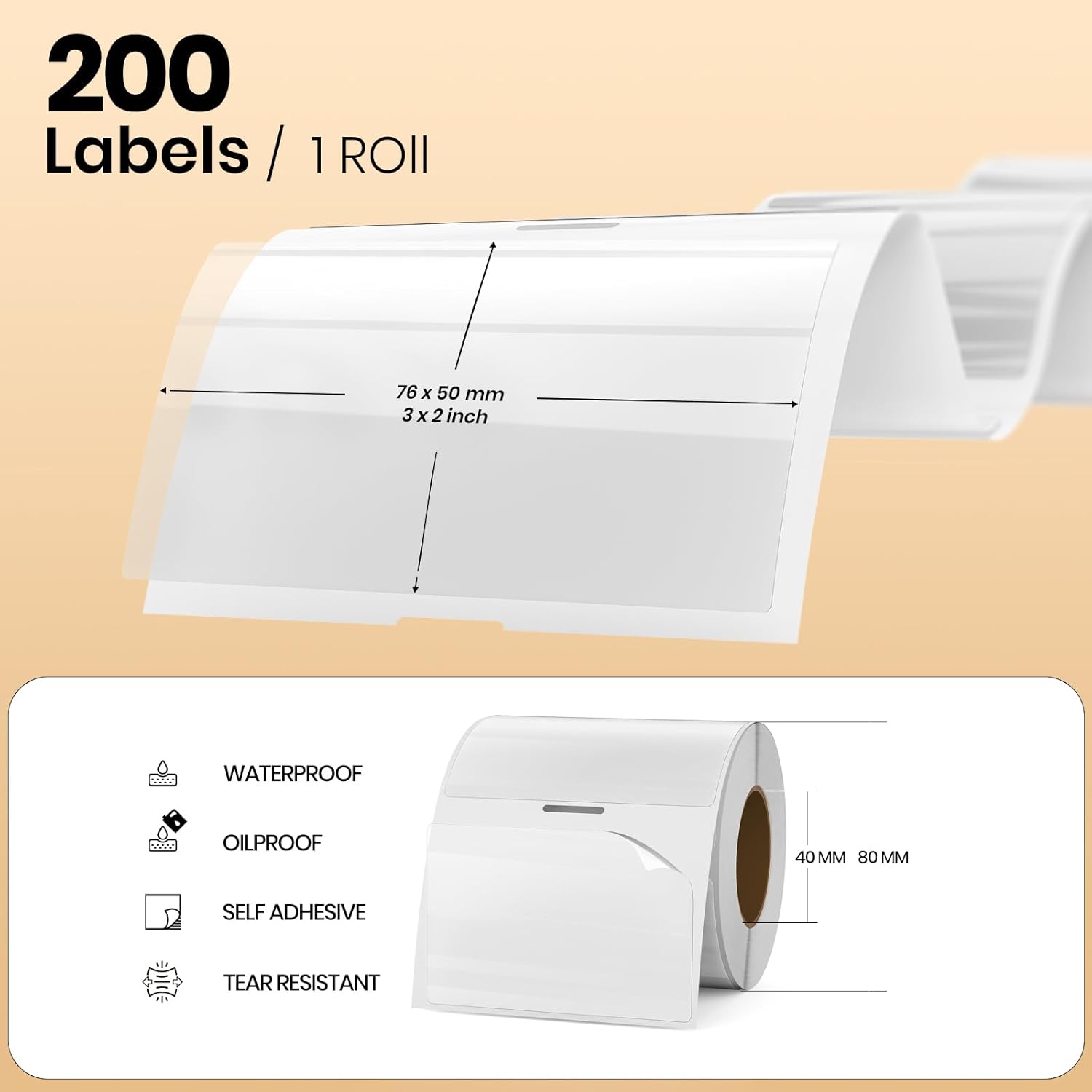 Clear Thermal Labels Vinyl 2 × 3 Inch Self-Adhesive Rectangle Stickers Roll Waterproof Printer Direct Decals Package Seal for QR Code Envelope Office Retail Home 300 PCS