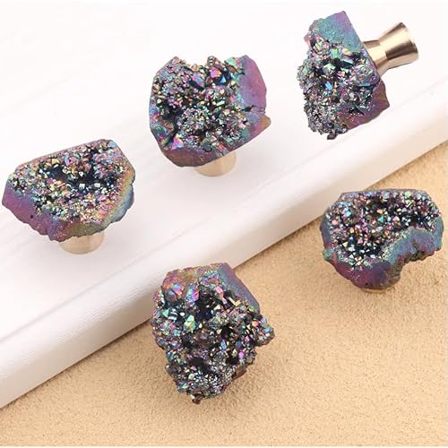 uulu 3Pcs Colorful-Stone-Drawer-Knobs, Stone Cabinet Handles, Art Cupboard Pulls for Furniture with Screws (3)