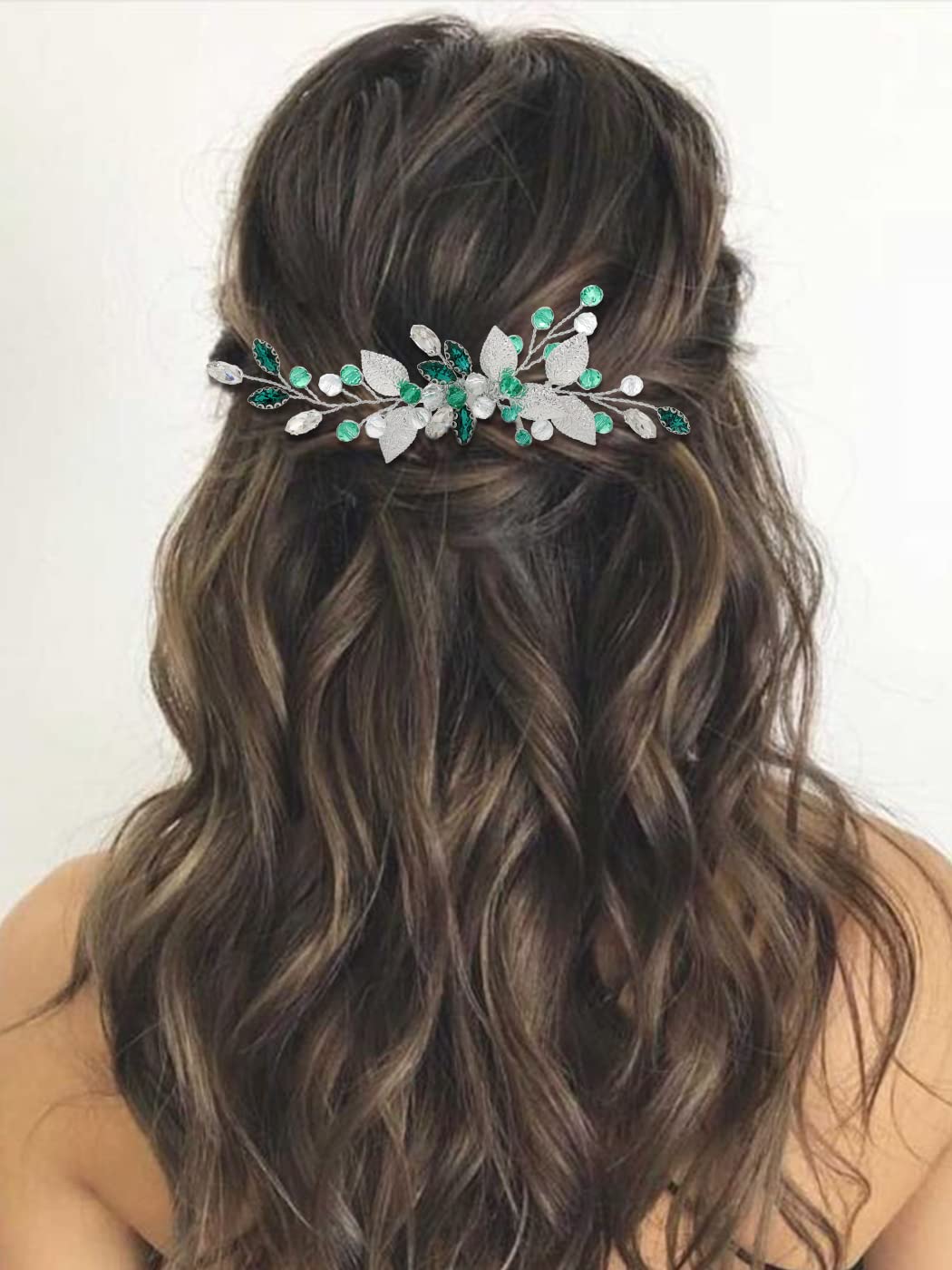 IYOU Pettini per capelli da Sposa Verde Accessori per capelli Matrimonio di Cristallo Prom Party Sposa Pettini Laterali per le donne