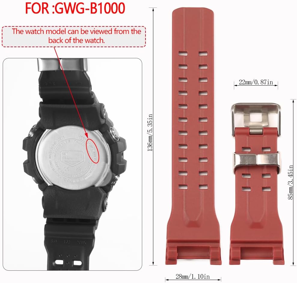 Durable Resin Replacement Watch Strap Compatible with Casio GWG-B1000 Series | Fits GWG-B1000-3AJF/GWG-B1000EC-1AJF/GWG-B1000-1A4JF/GWG-B1000-1AJF Men’s Watch Band Accessories