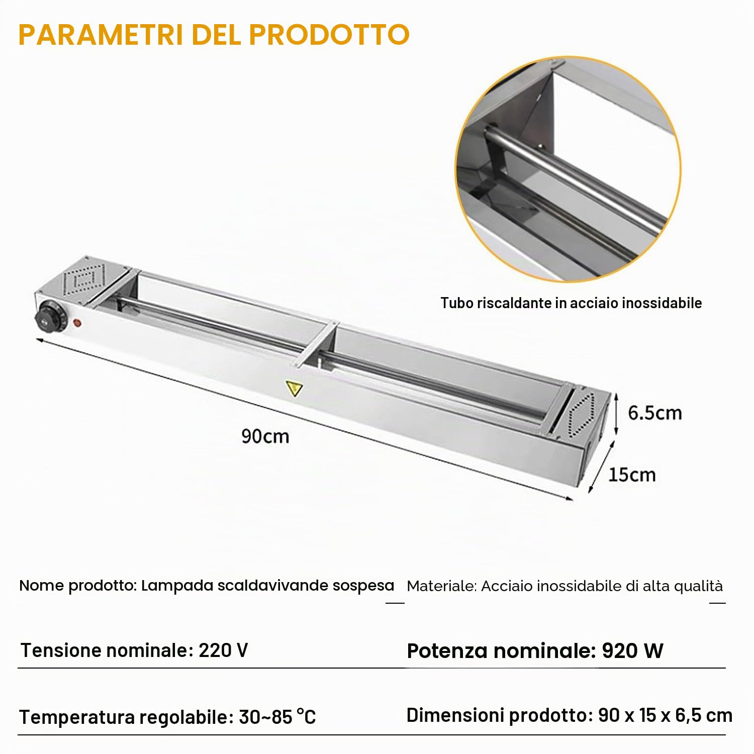 Lampada Scaldavivande, Lampade Riscaldanti per Cucina(1pcs, 90cm) | Lampada di Calore Buffet per Mantenere il Cibo Caldo, Temperatura Regolabile 30-85 ℃, Facile da Pulire e da Mantenere