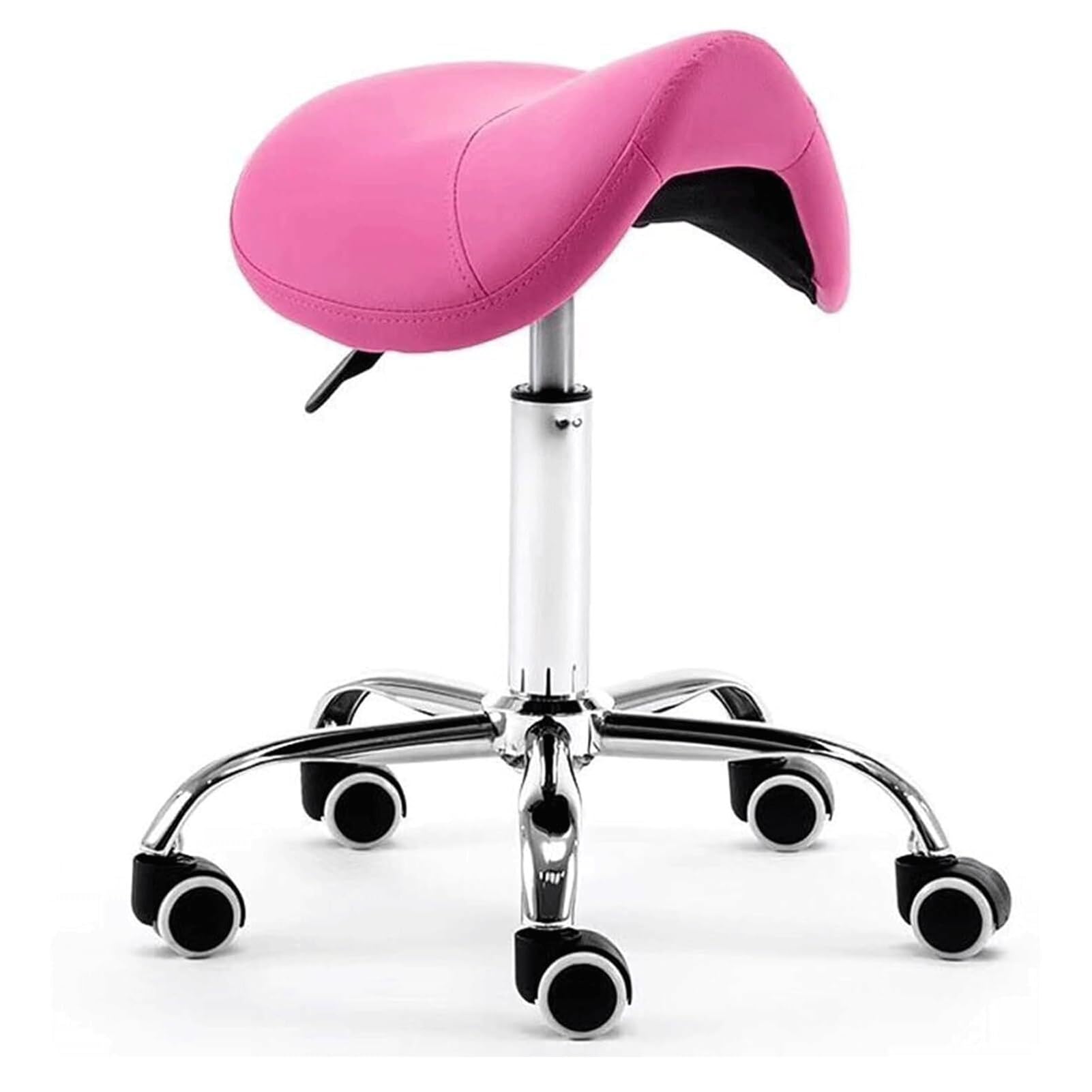Taburete giratorio con ruedas, color rojo rosa, de piel sintética, 48 a 60 cm de altura para tatuajes, belleza, pestañas, profesionales dentales