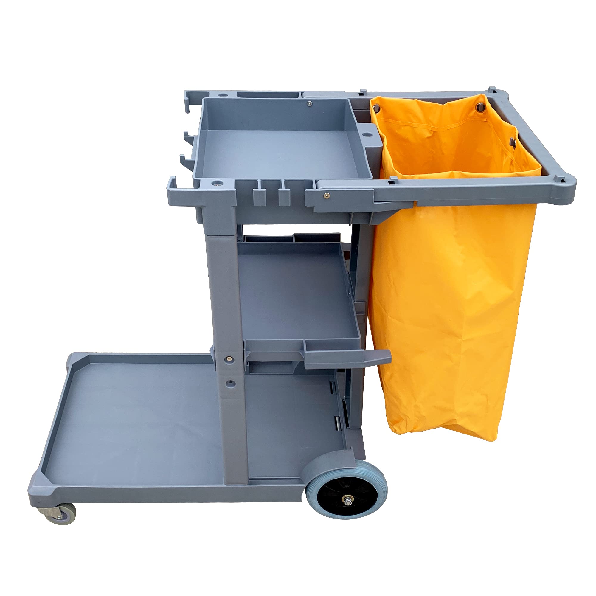 Commercial Cleaning Trolley, 3 Shelves Multipurpose Janitorial Cart with Large Capacity Removable Waste Bag