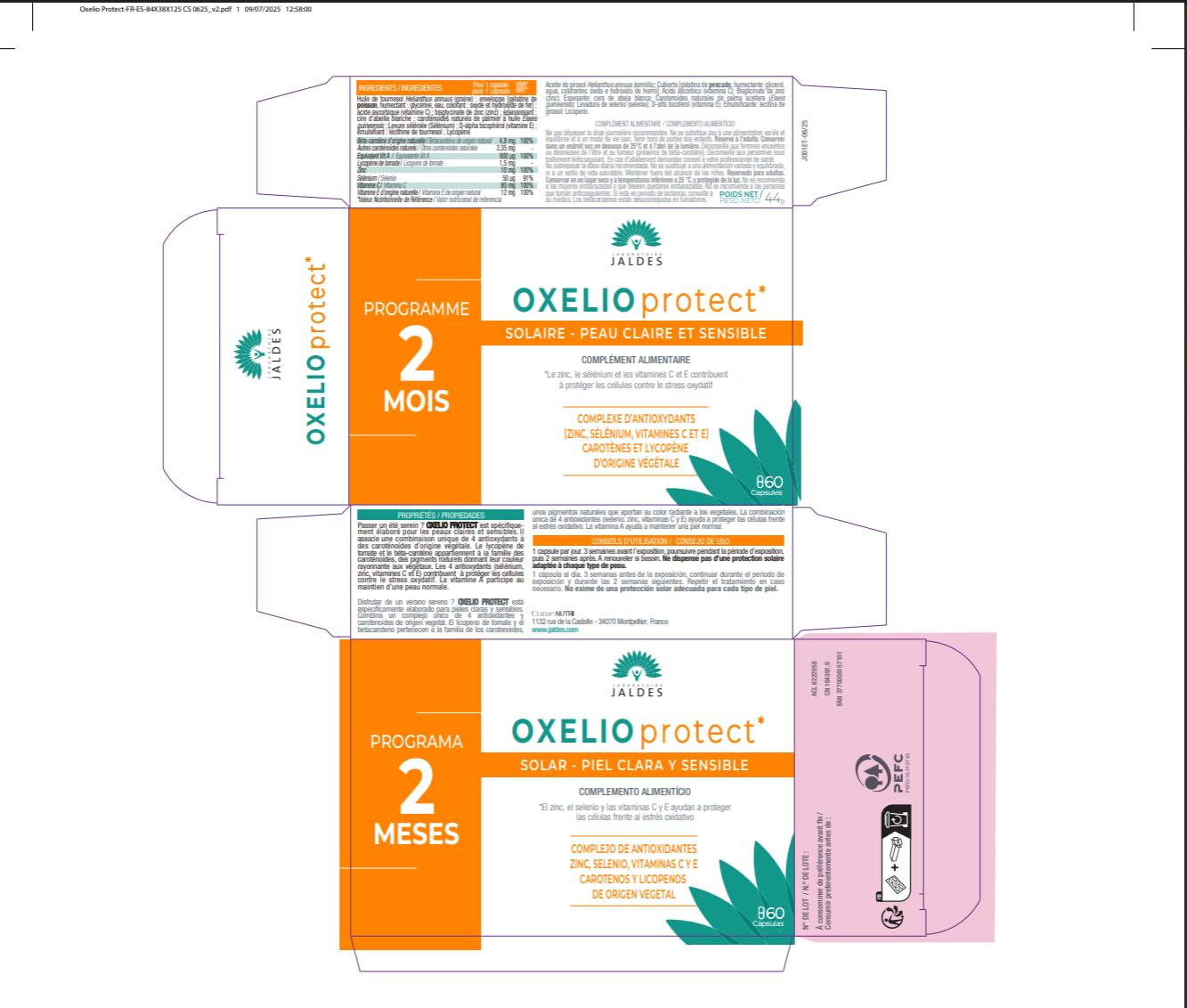 Pack « Préparation Solaire - Peaux Claires et Sensibles » | 1 OXELIO Protect + 1 ELTEANS Capsules | Prépare les Peaux Sensibles à l’Exposition | Laboratoire Jaldes