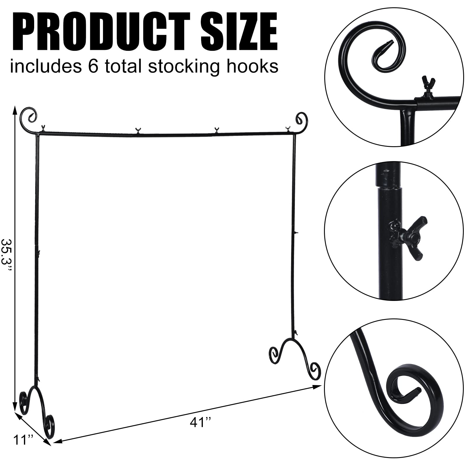Sosation Christmas Stocking Holder Stand with 6 Hook Extra Large Freestanding Stocking Hanger Rack for Floor Metal Holiday Decor Xmas Stocking Ornament Hanger Display for Home, 41 
