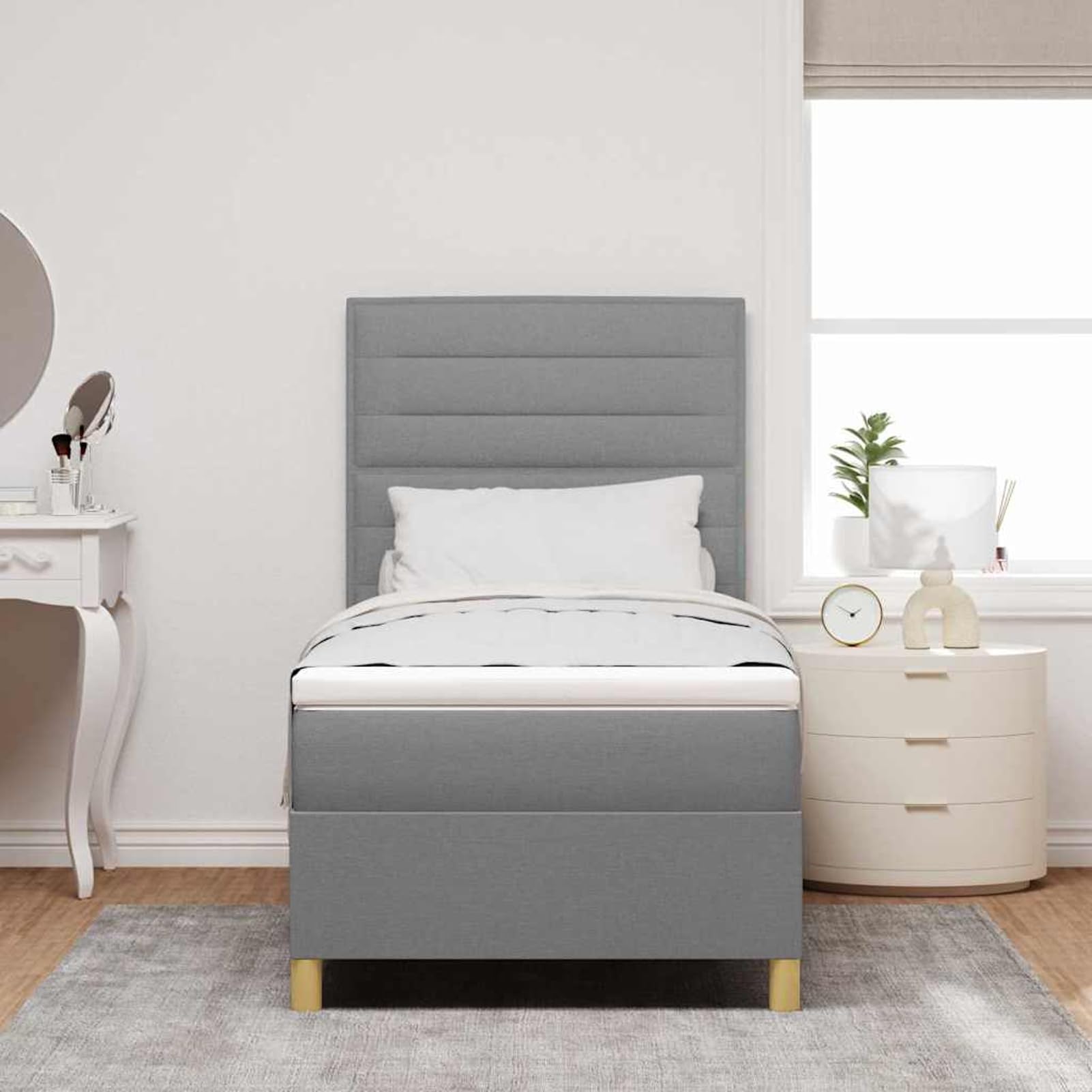 Fasba Cama Box Spring con Colchón y Luz LED Gris Claro 100x200 cm Tela