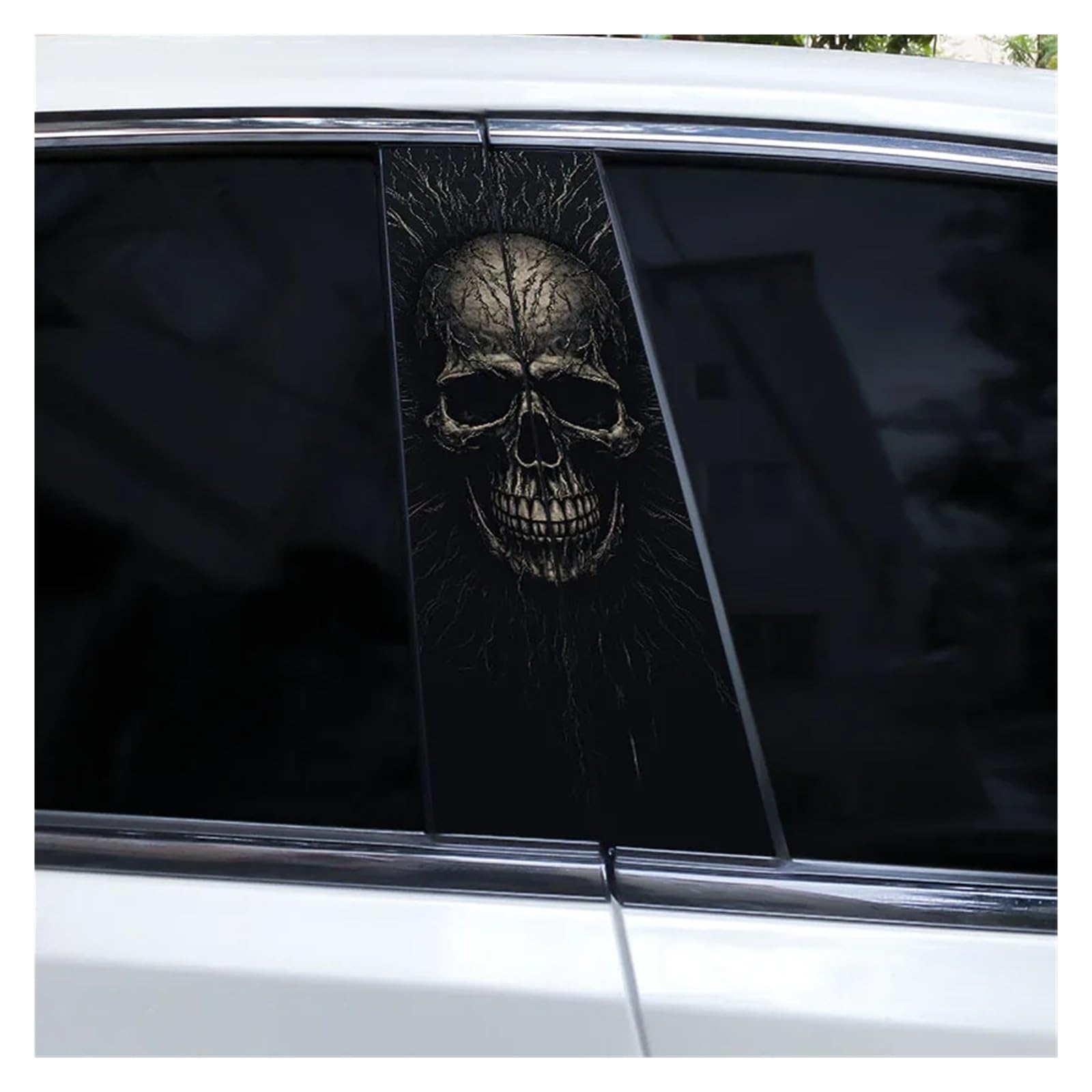 Car Side Decals 2pcs Flame Skull Car Sticker Horror B-Pillar Waterproof Vinyl Cover Scratch Center Column Decal(Style J)