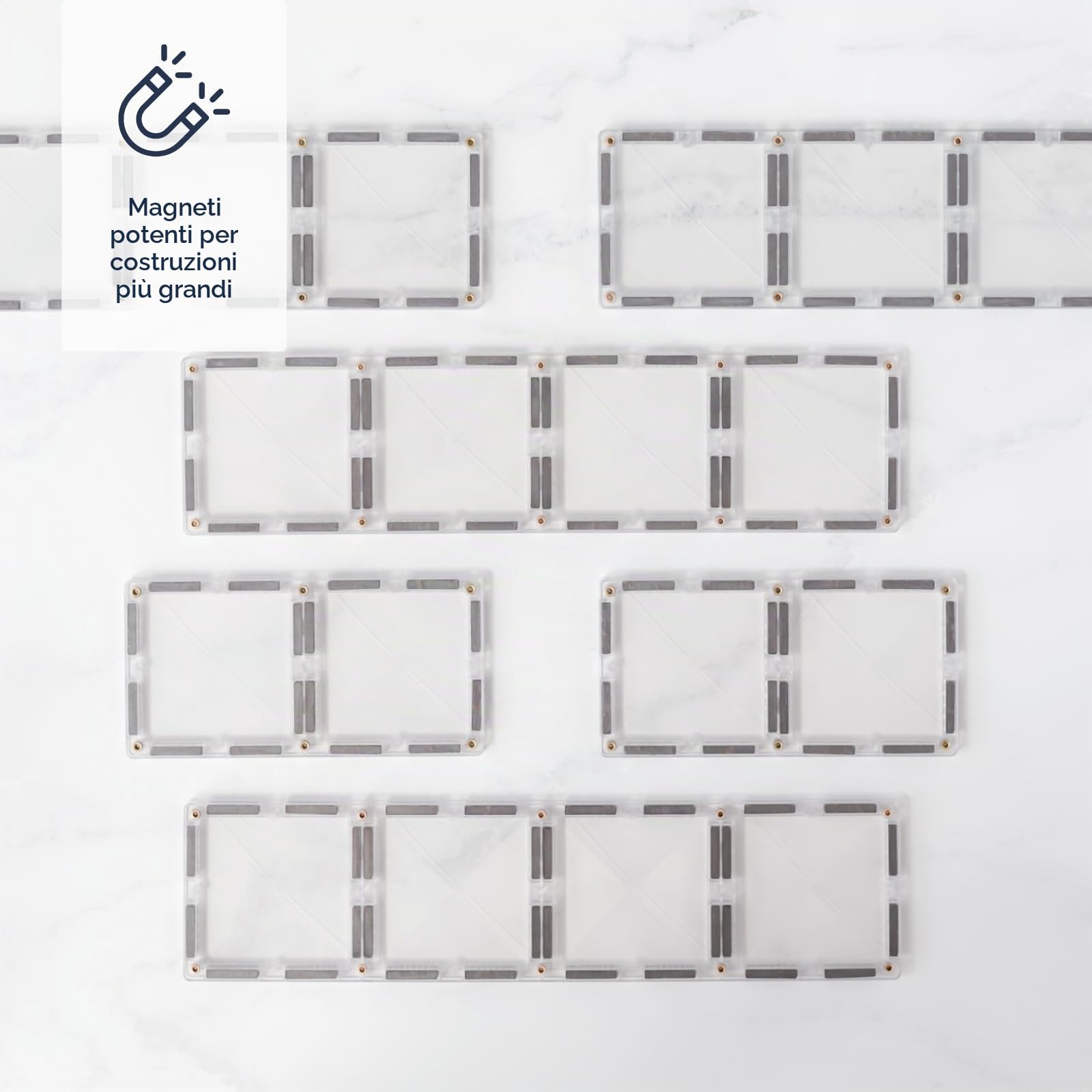 CONNETIX Piastrelle Magnetiche Chiaro Pacchetto Rettangolo, 12 Pezzi