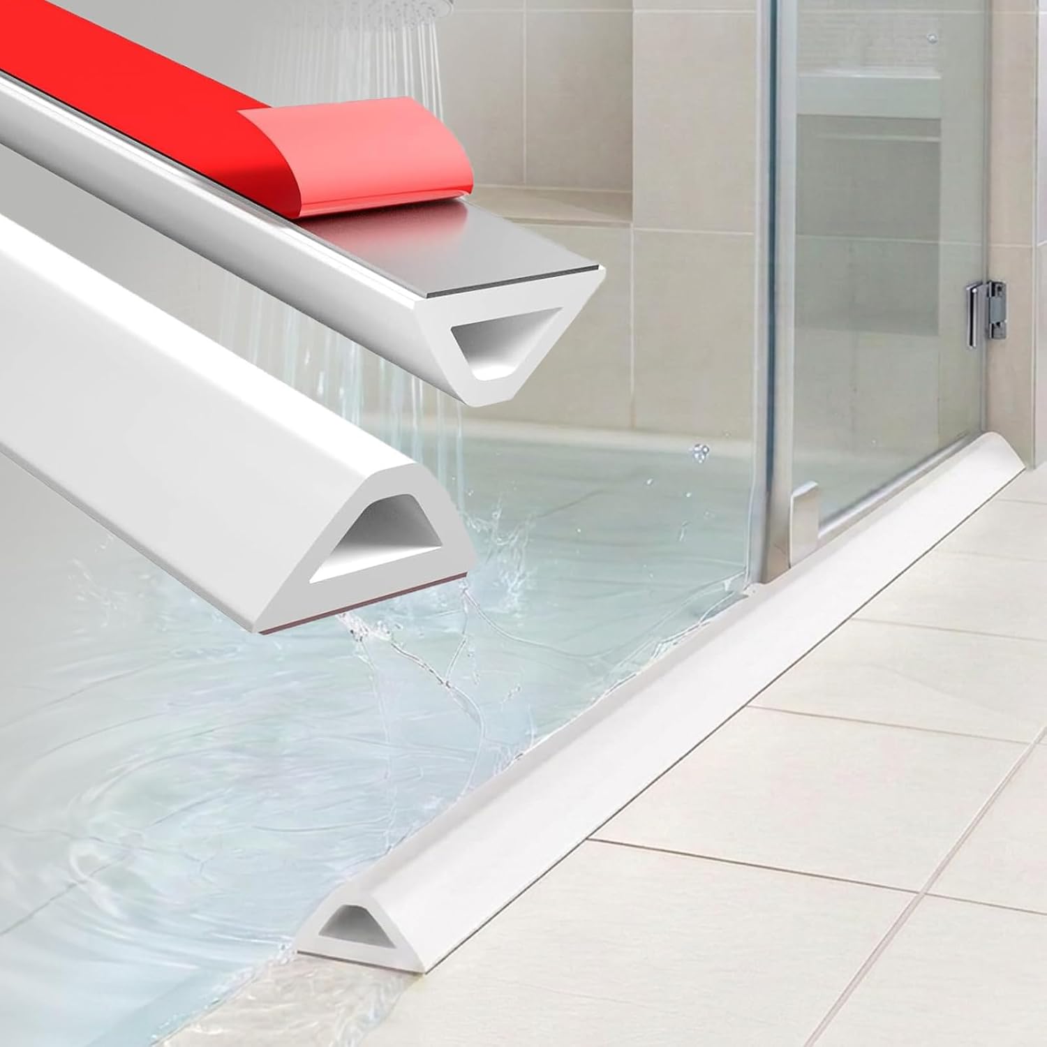 39in Shower Threshold Water Dam - Self-Adhesive Silicone Water Barrier for Wet/Dry Separation, Collapsible Seal Strip for Walk-In Showers, Bathtubs, Kitchen Sinks, Wheelchair Accessible Ramp Design