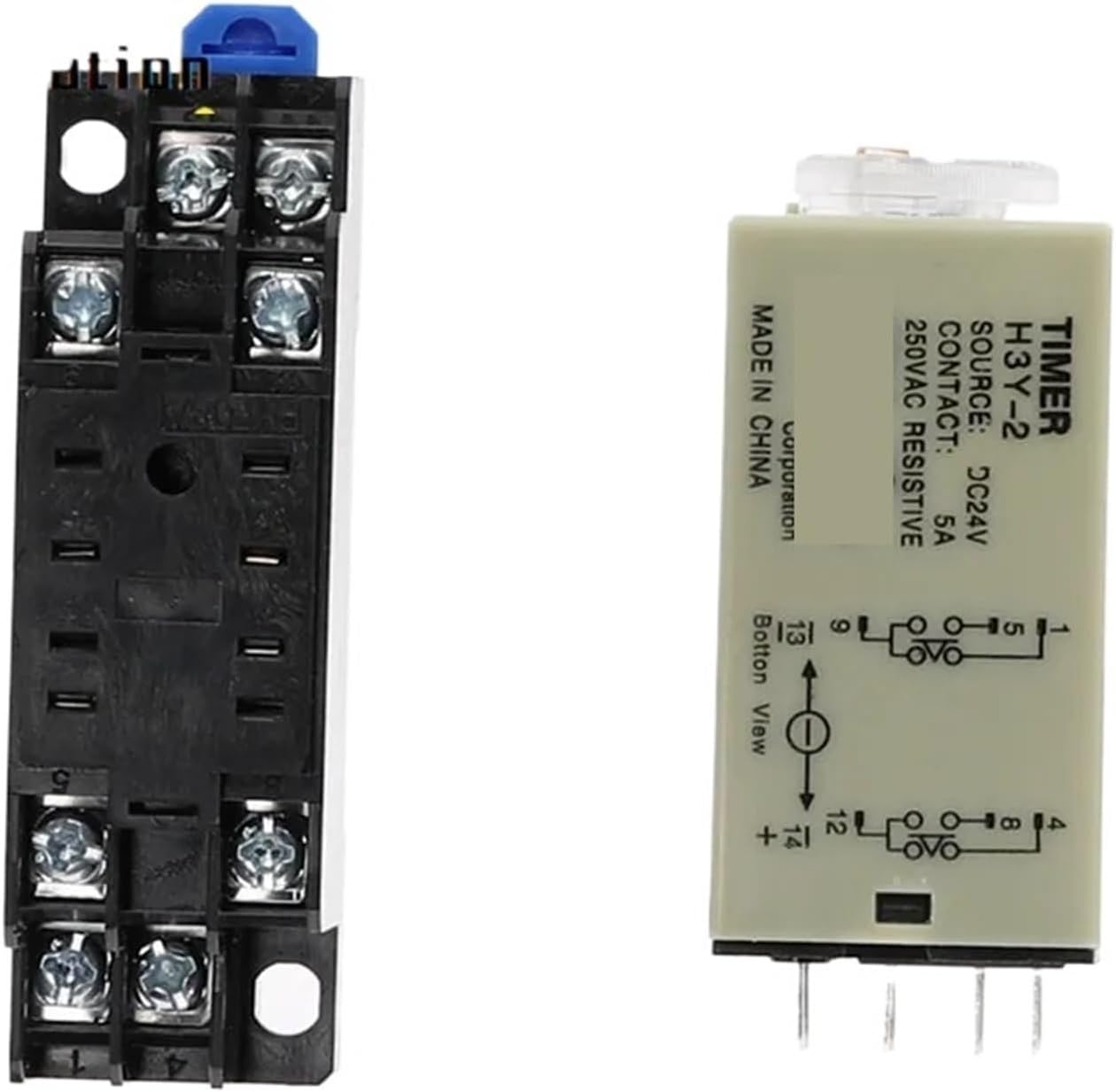 Power-on Delay Rotary Knob DPDT 1S/5S/10S/30S/60S/3M/5M/10M/30M Timer Timing Time Relay DC 12V H3Y-2 with Base Socket PYF08A(0-5 Seconds)