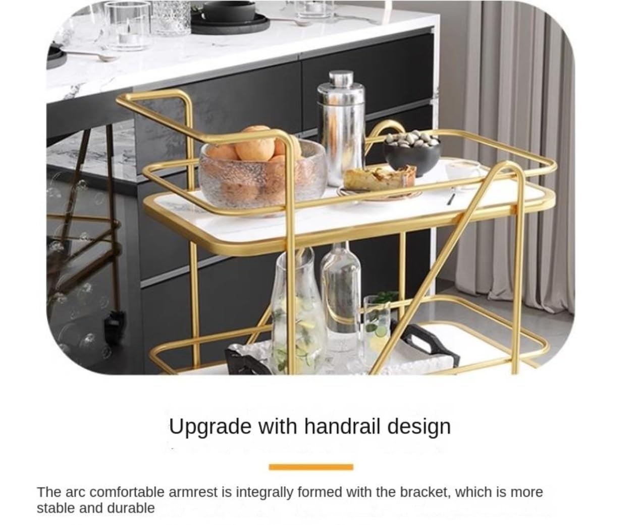 Chariot à roulettes à 2 niveaux, chariot de service de boissons en métal, tabouret de cuisine en marbre, chariot utilitaire maison et hôtel, d & noir, Slish nizer pour les espaces de salle à manger et