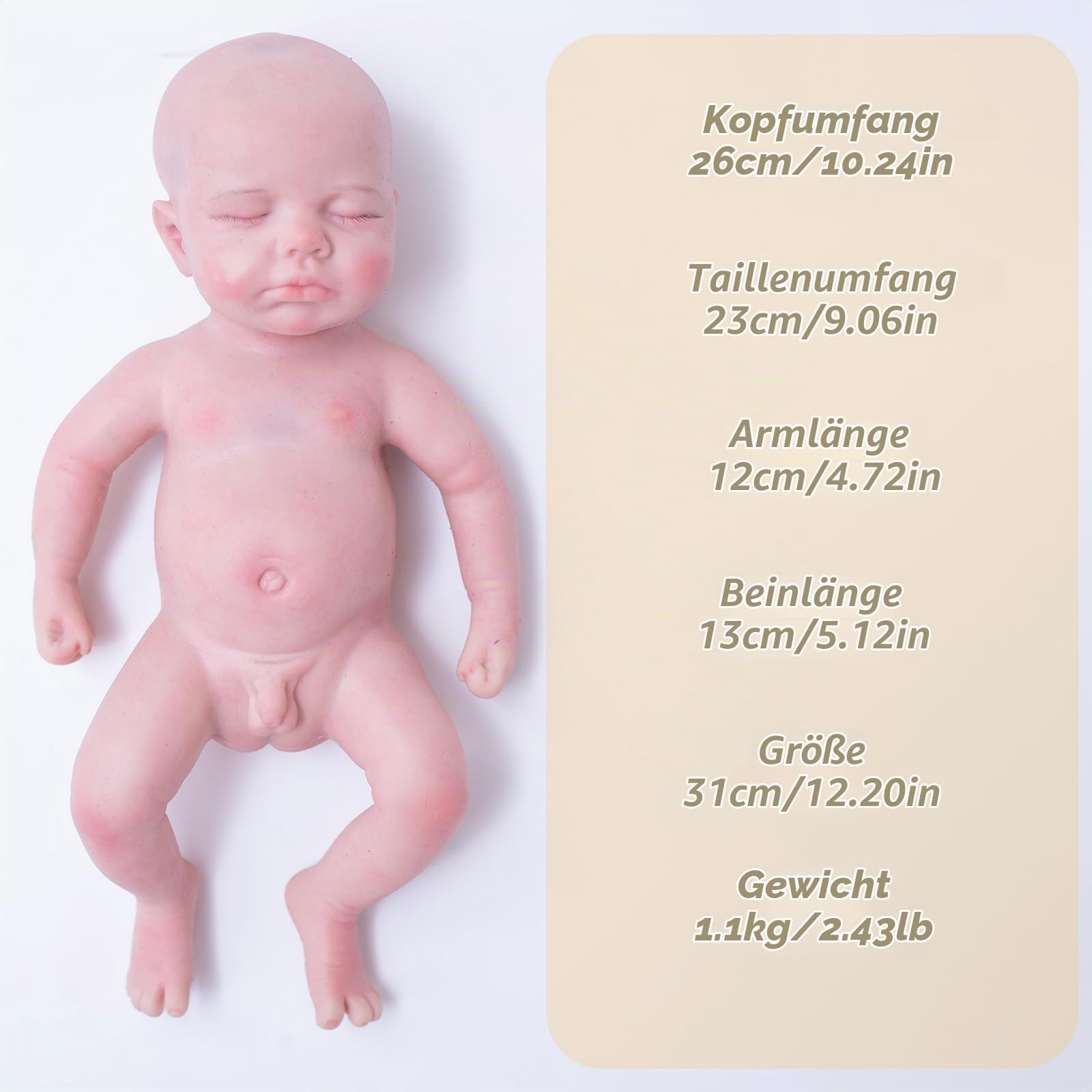 31 cm pełna silikonowa lalka niemowlęca chłopiec śpiący (w zestawie
