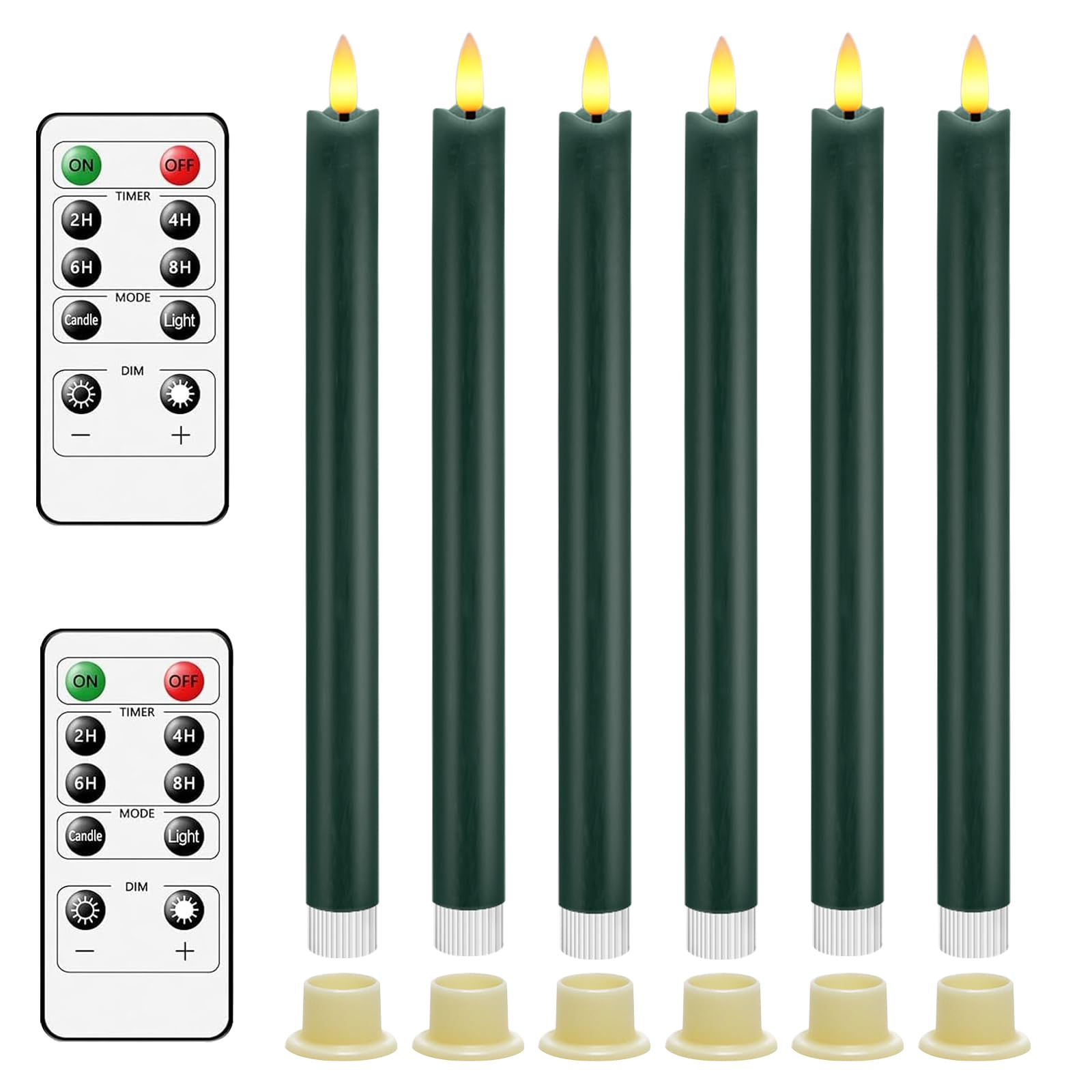 AnnSpa LED Candles Flameless Taper Candle 6 Set Battery Operated Flickering Taper Candle Electric 3D Wick Long Candle Stick for Home, Restaurant, Wedding, Display Stand Ornaments Decorations - Green