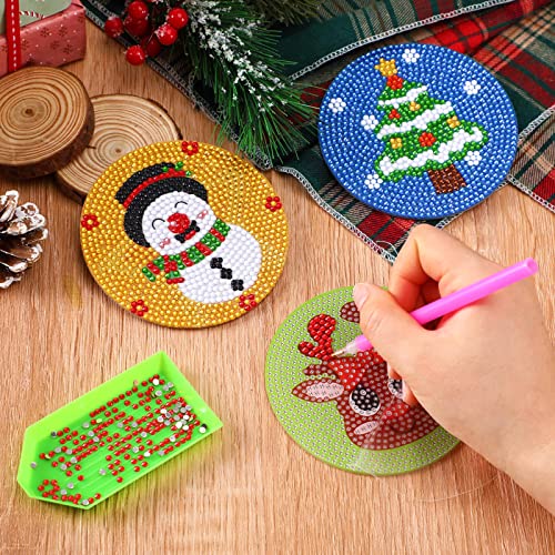 Upins 8Pcs Diamond Painting Coasters For Drinks Diy Life Coaster Diamond Art Kits For Adults Kids Beginners Diamond Art Craft Supplies (Christmas-1) #TOP6