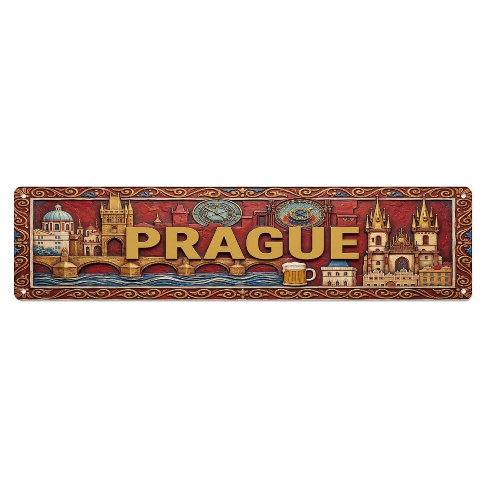 Xanthor Style Metal Tin Sign Vintage Prague Czechia Flag Pattern