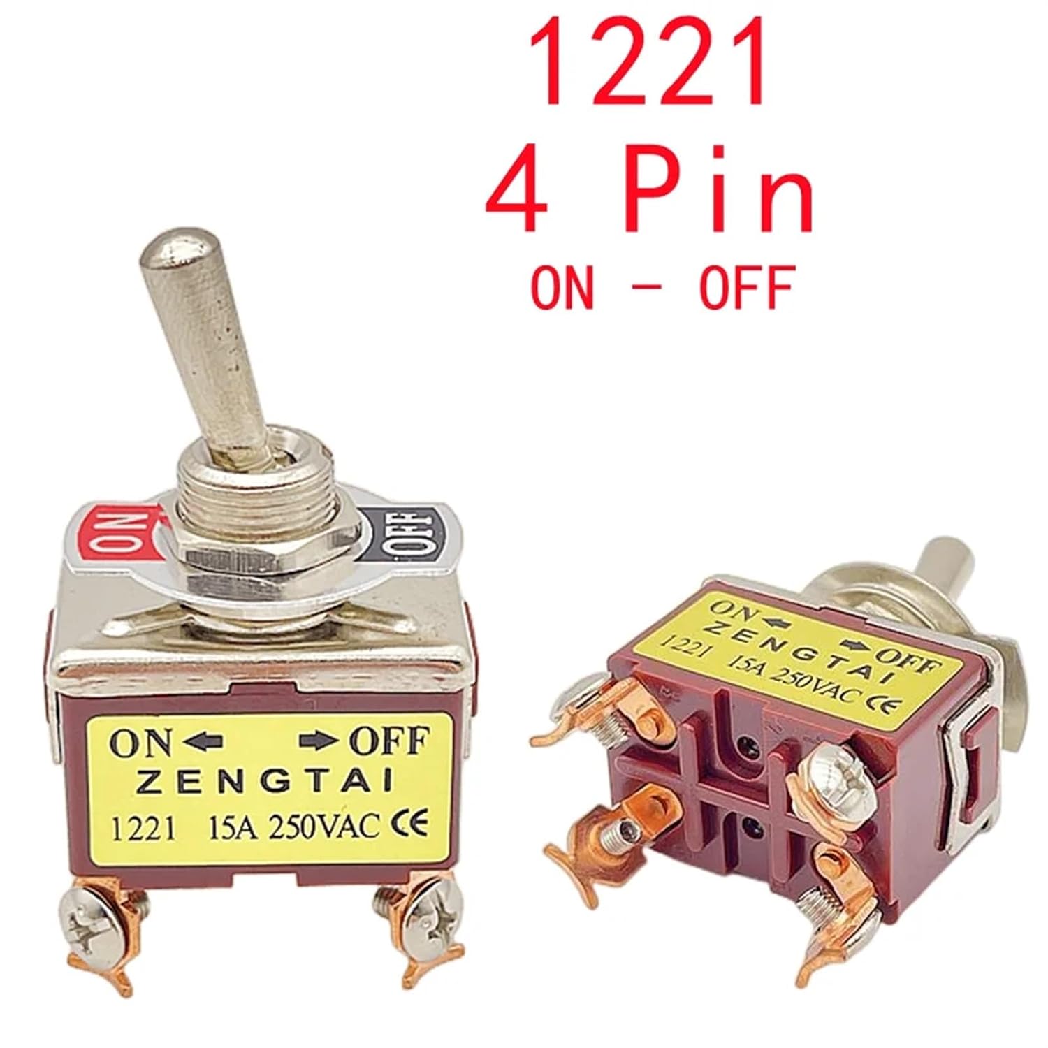 1PCS High-end Rocker Button Switch 2-12Pin ON-Off-ON Silver Contact Copper Pin 12mm 250V 15A Rocker Toggle Switch(1pcs 1221 ON-Off)