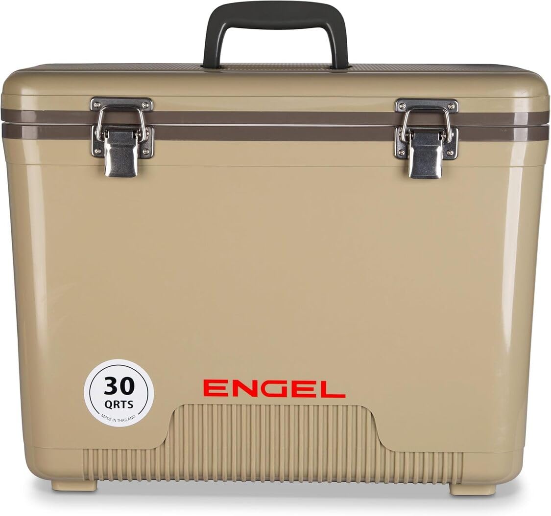 ENGEL Cooler Box 28.4L - Leak-Proof, Drybox Cooler for Camping, Fishing, Hiking,Picnic - Ice Boxes Large Enough for 30 Cans, 42 x 28.6 x 32.4 CM Small Cool Box for Drinks and Food in Tan — image 1