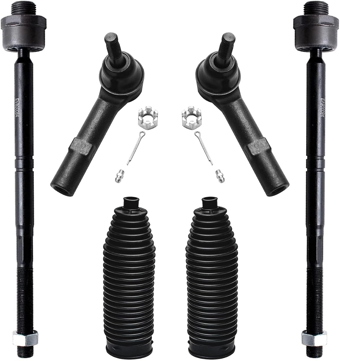 Detroit Axle - Front 6pc Tie Rods Kit for 2007-2013 Chevy Silverado 1500 | GMC Sierra Suburban Yukon XL 1500 Tahoe Cadillac Escalade ESV EXT, 4 Inner & Outer Tie Rod Ends 2 Boots Suspension Kit