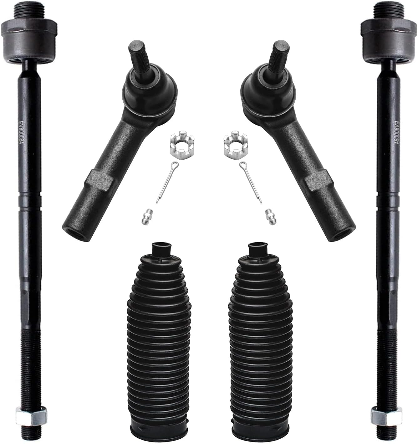 Detroit Axle - Front 6pc Tie Rods Kit for Chevy GMC Silverado Sierra Suburban Yukon XL 1500 Tahoe Cadillac Escalade ESV EXT 4 Inner & Outer Tie Rod Ends 2 Boots Suspension Kit Replacement