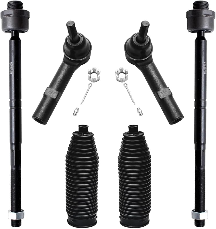 Detroit Axle - Front 6pc Tie Rods Kit for 2007-2013 Chevy Silverado 1500 | GMC Sierra Suburban Yukon XL 1500 Tahoe Cadillac Escalade ESV EXT, 4 Inner & Outer Tie Rod Ends 2 Boots Suspension Kit