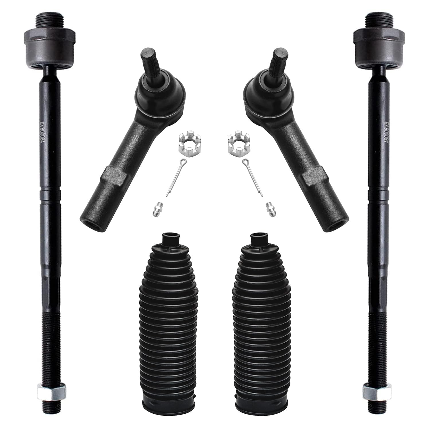 Detroit Axle - Front 6pc Tie Rods Kit for Chevy GMC Silverado Sierra Suburban Yukon XL 1500 Tahoe Cadillac Escalade ESV EXT, 4 Inner & Outer Tie Rod Ends 2 Boots Suspension Kit Replacement