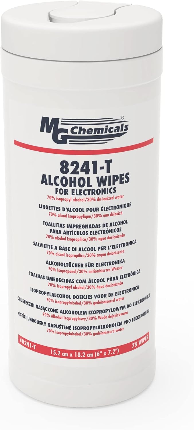 MG Chemicals Alcohol Wipes (70% IPA), 7" x 6" (Tub of 75)