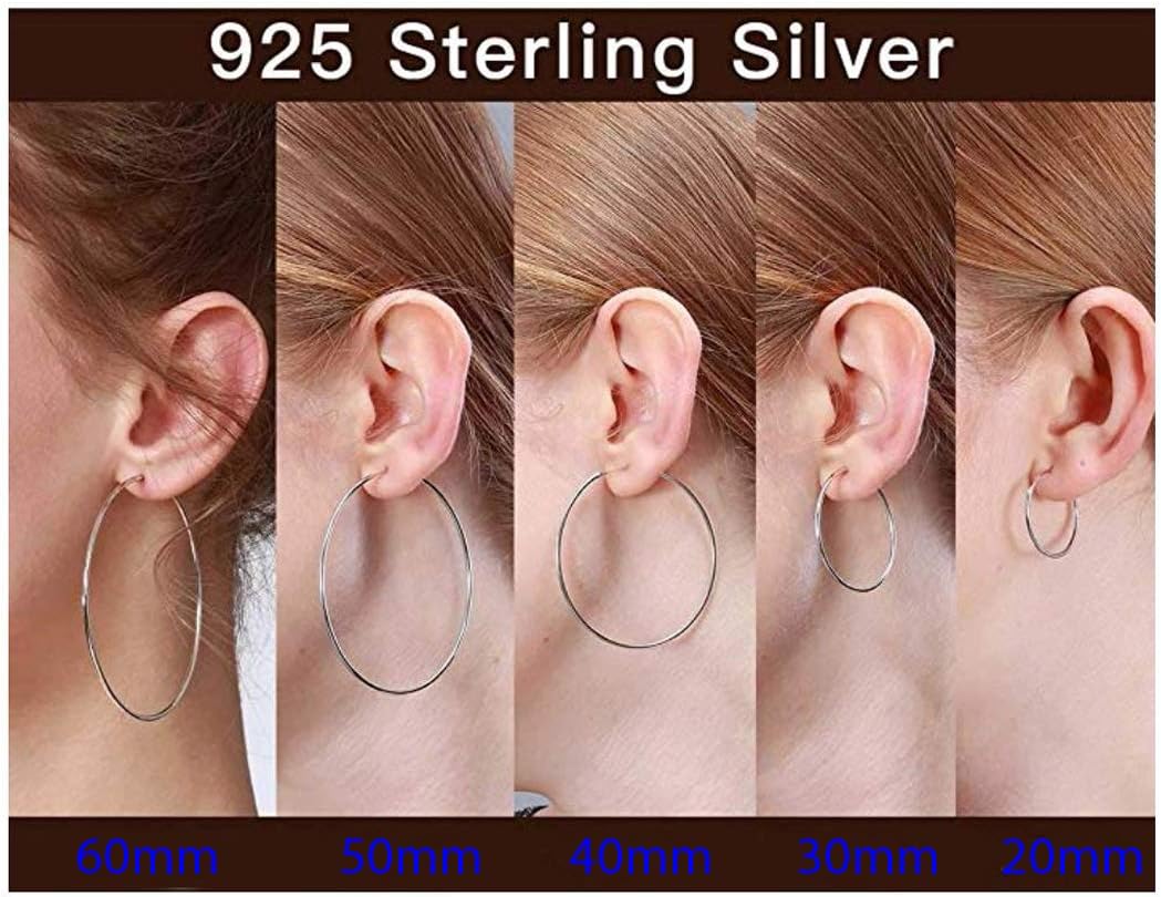 Adabele Solid 925 Sterling Silver 14K Gold Filled Endless Round Ring Hoop Earrings 10mm to 60mm Thin Hypoallergenic Nickel Free Women Jewelry