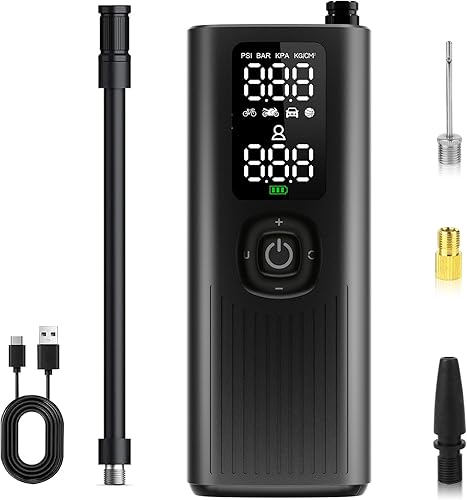 Inflador de neumáticos compresor de aire portátil (hasta 150 PSI), bomba de aire inalámbrica con pantalla LED, medidor digital de presión de